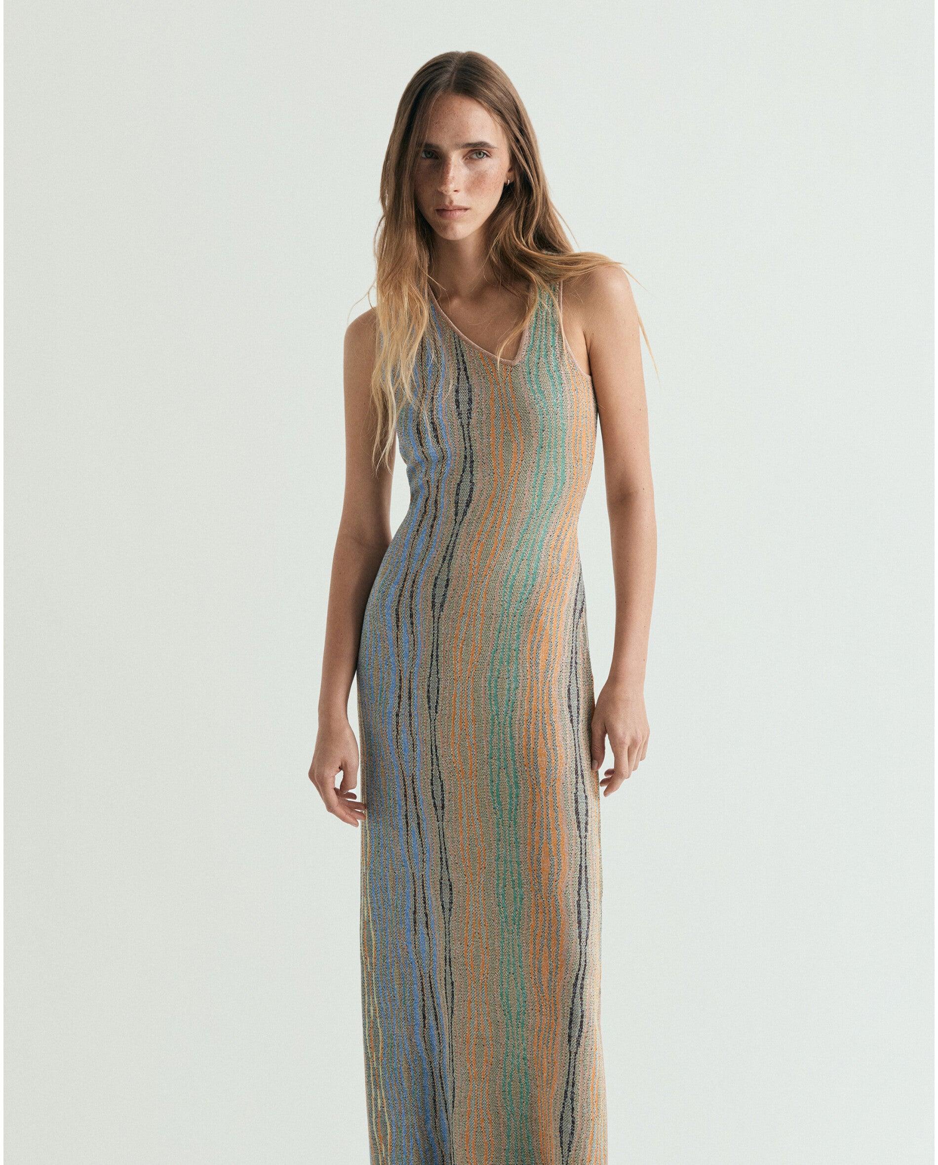 Vestido de Malha Comprido com Decote Assimétrico Multicolor-2