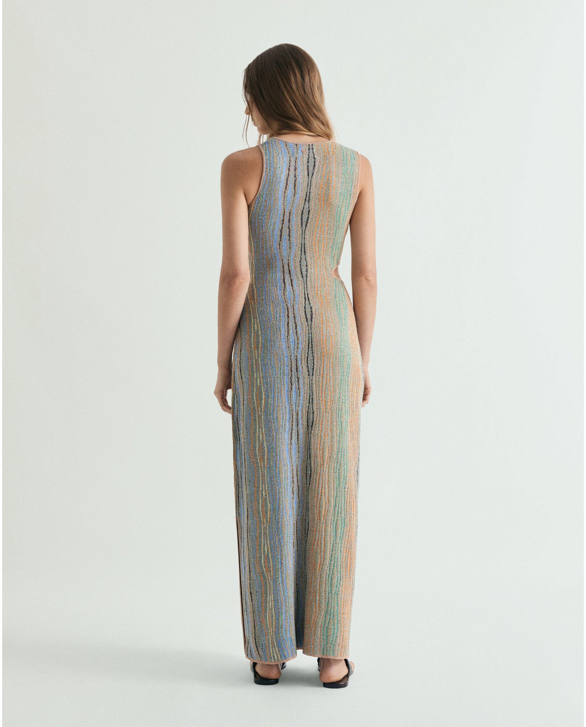 Vestido de Malha Comprido com Decote Assimétrico Multicolor-3