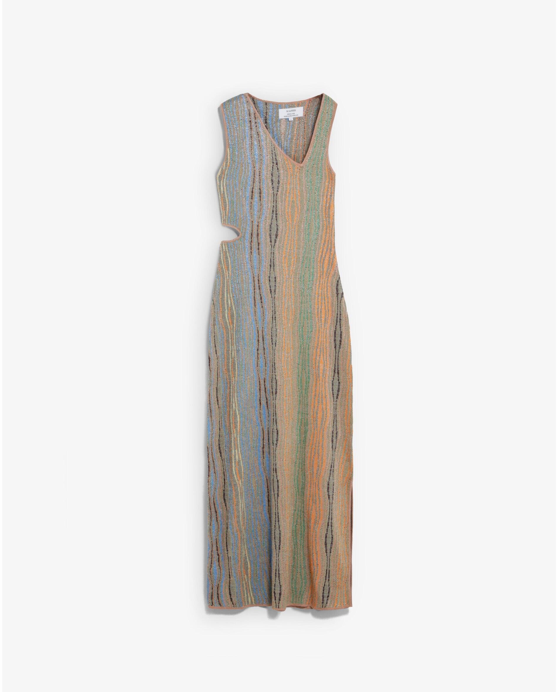 Vestido de Malha Comprido com Decote Assimétrico Multicolor-4