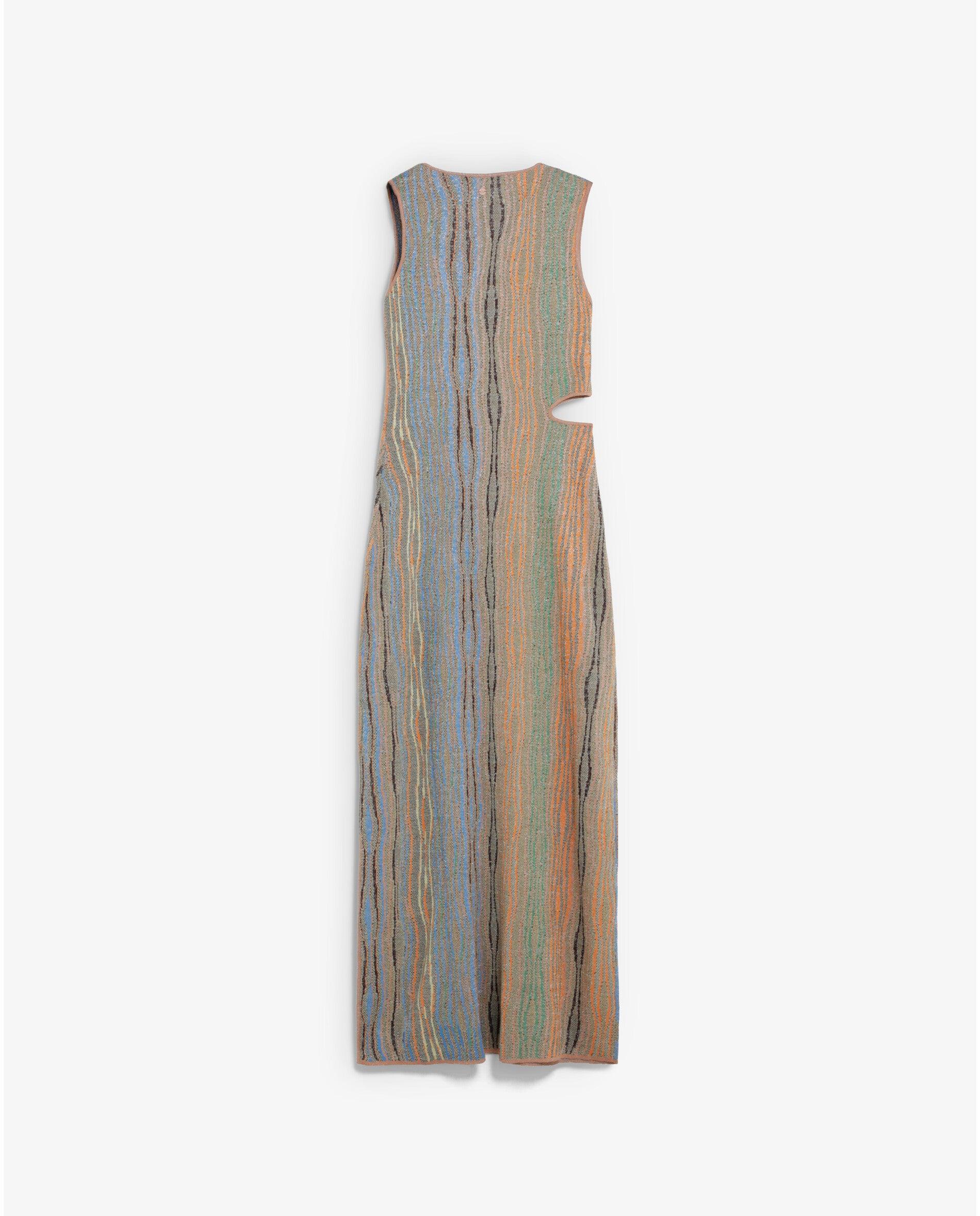 Vestido de Malha Comprido com Decote Assimétrico Multicolor-5