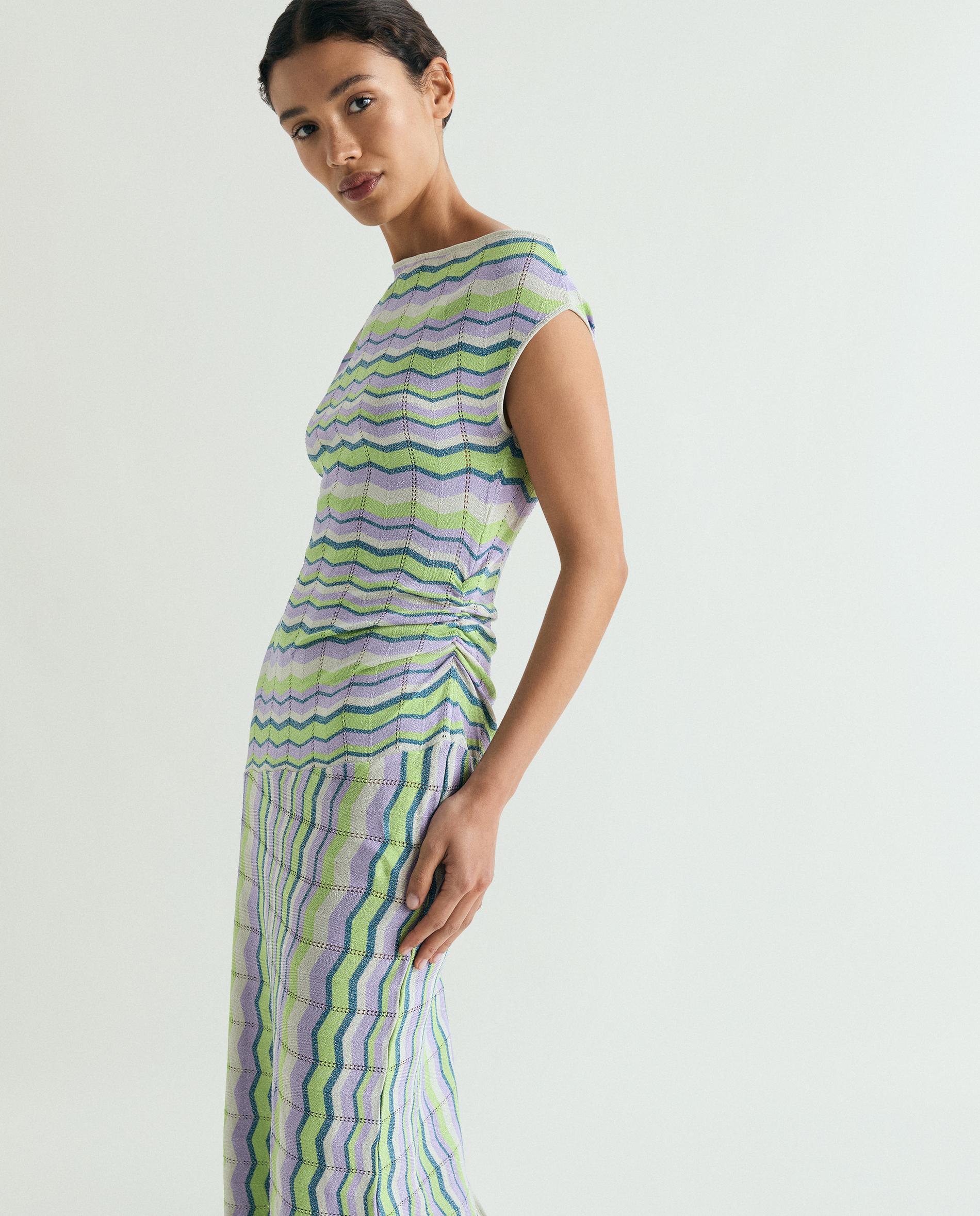 Vestido Midi com Corte a Direito e Estampado em Zigzag Multicolor-5