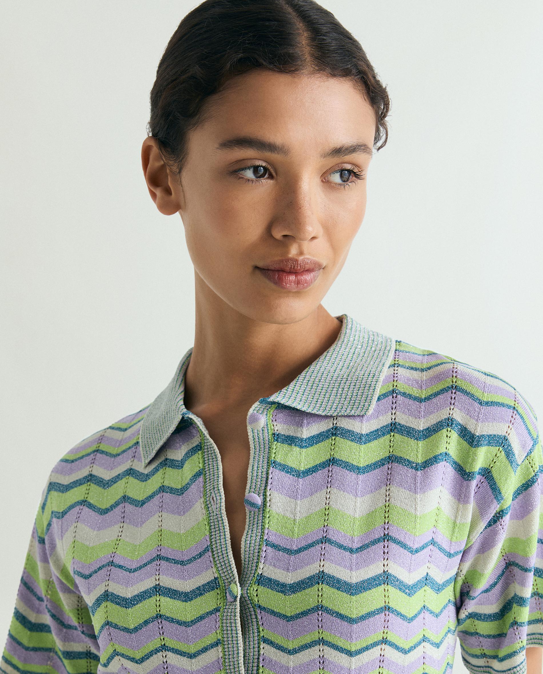 Cardigan de Manga Curta com Estampado em Zigzag Multicolor-2