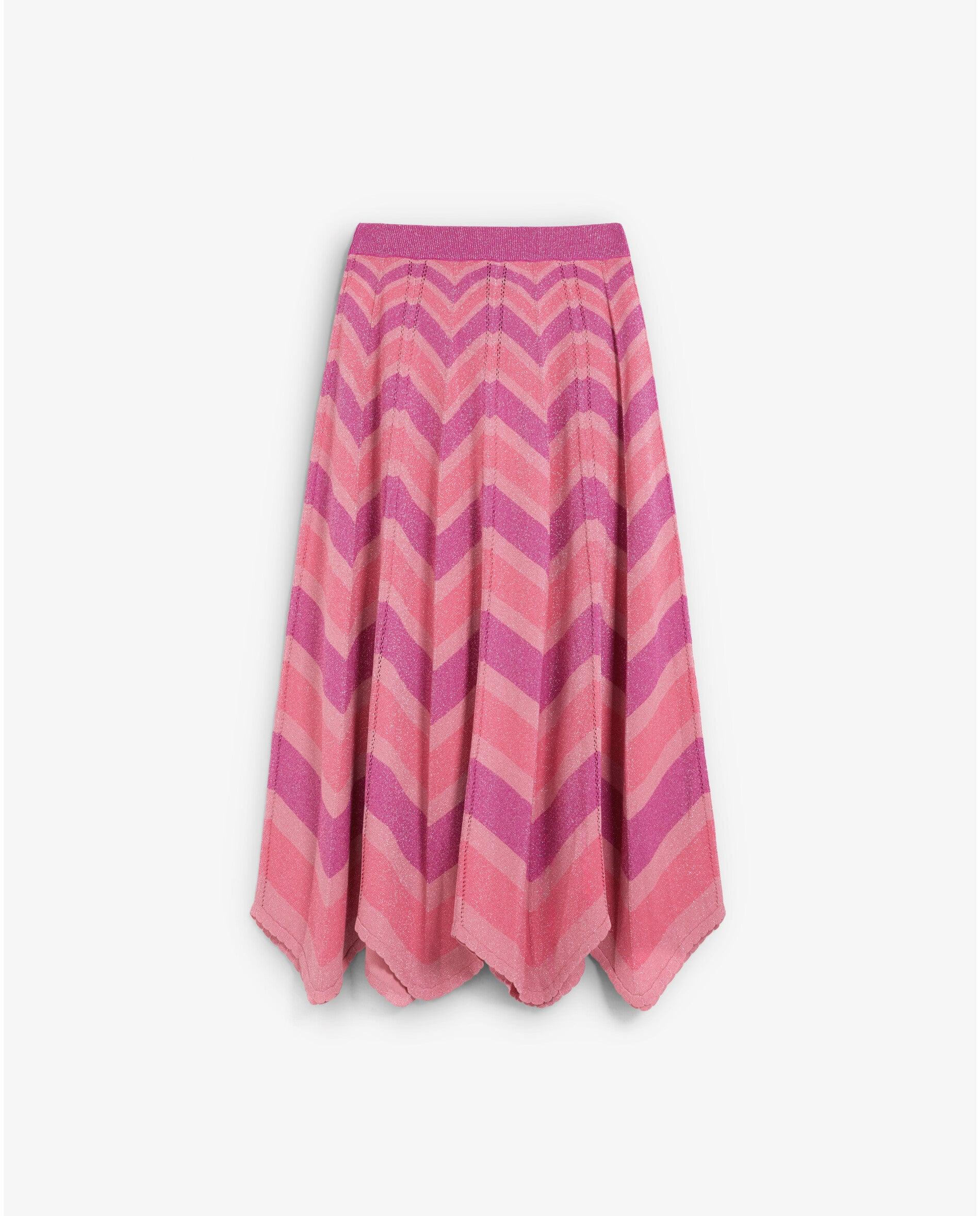 Saia de Malha Midi com Estampado em Ziguezague Rosa-5