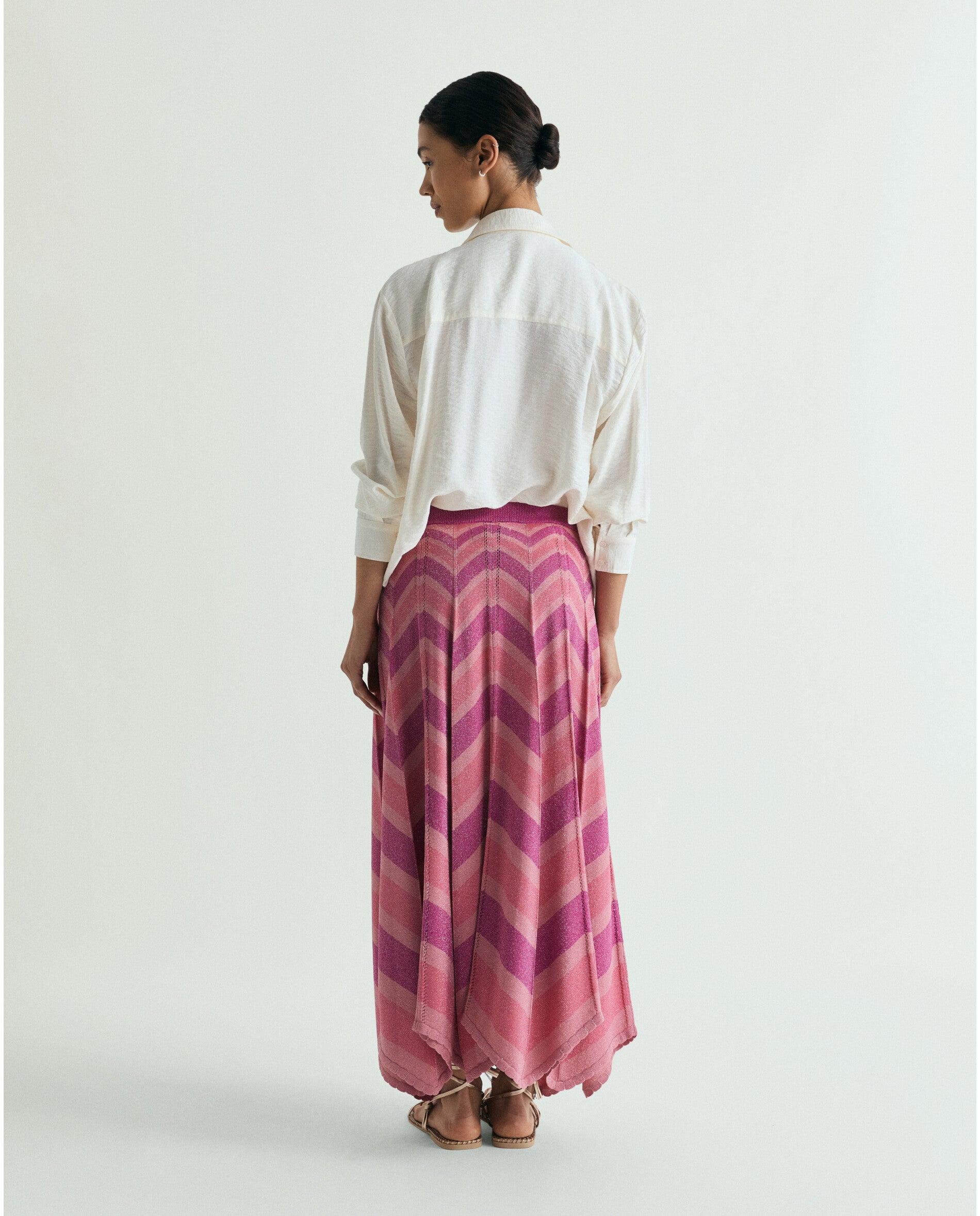 Saia de Malha Midi com Estampado em Ziguezague Rosa-3