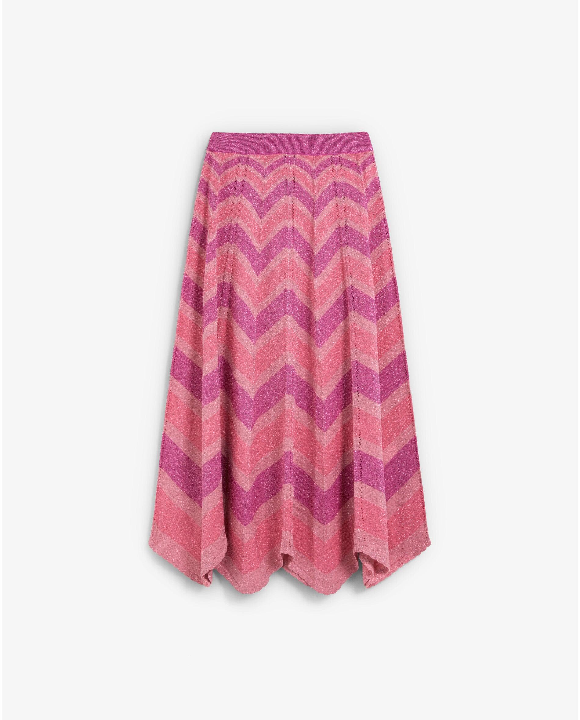 Saia de Malha Midi com Estampado em Ziguezague Rosa-4