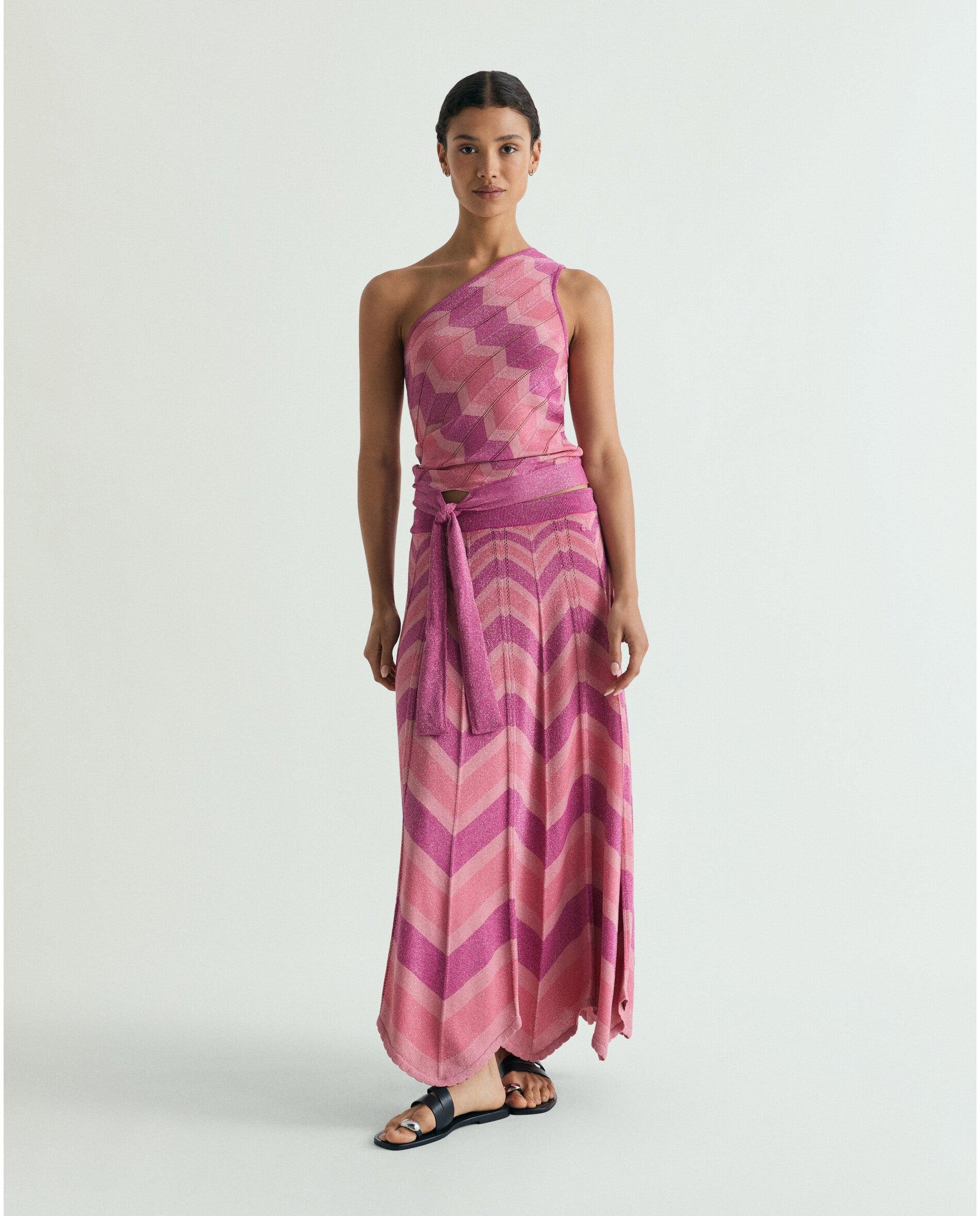 Top de Malha Assimétrico com Estampado em Zigzag Rosa-3