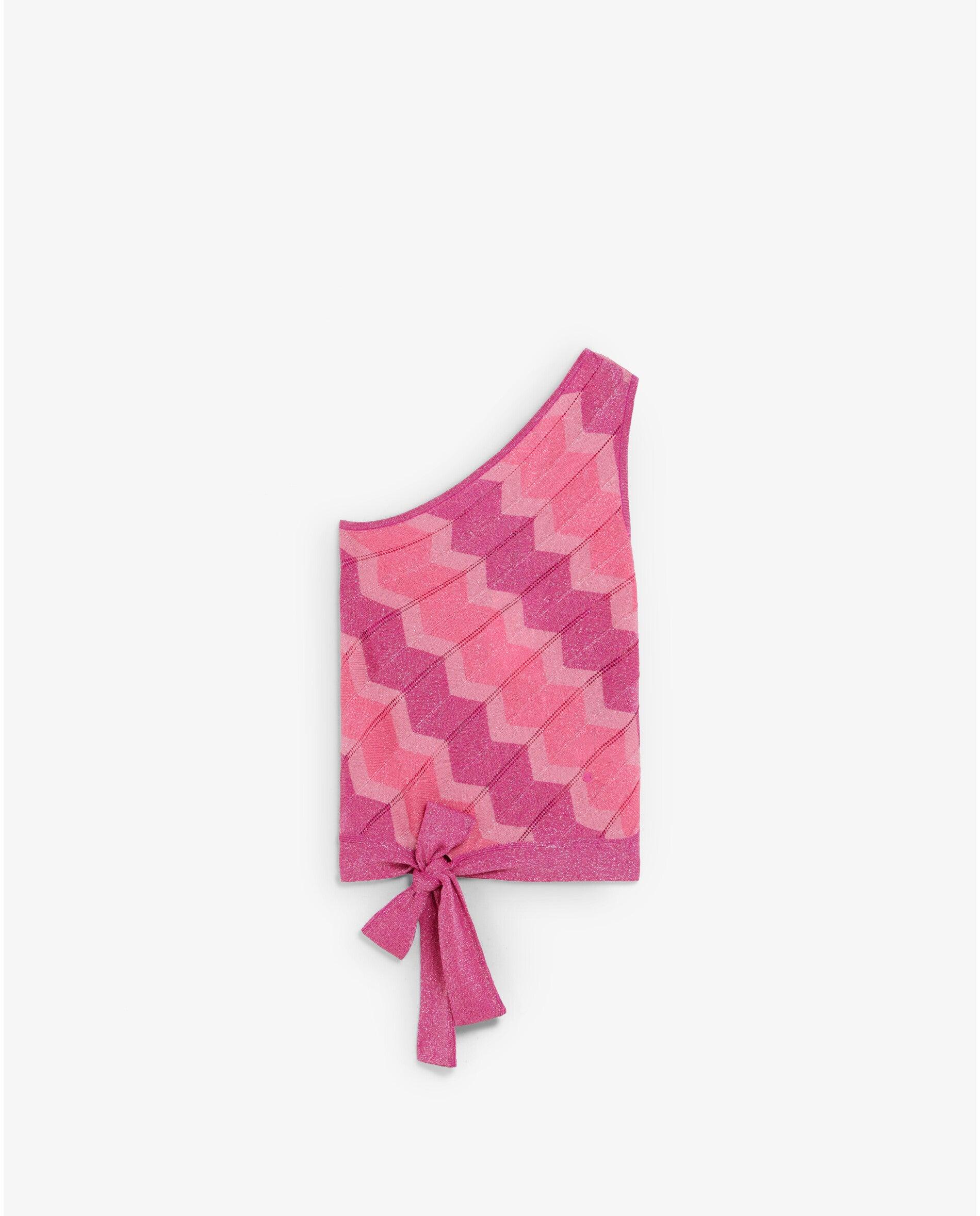 Top de Malha Assimétrico com Estampado em Zigzag Rosa-4