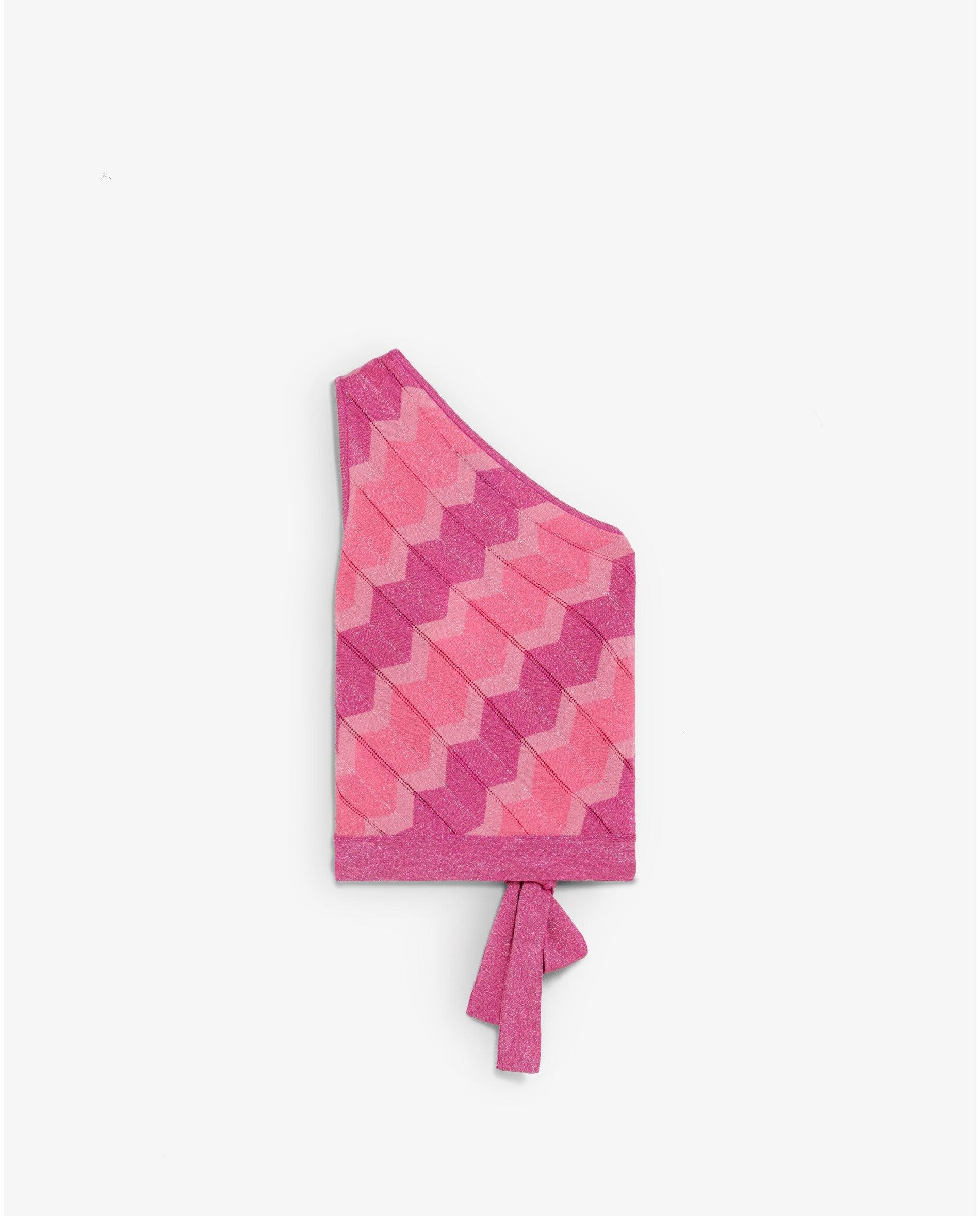 Top de Malha Assimétrico com Estampado em Zigzag Rosa-5