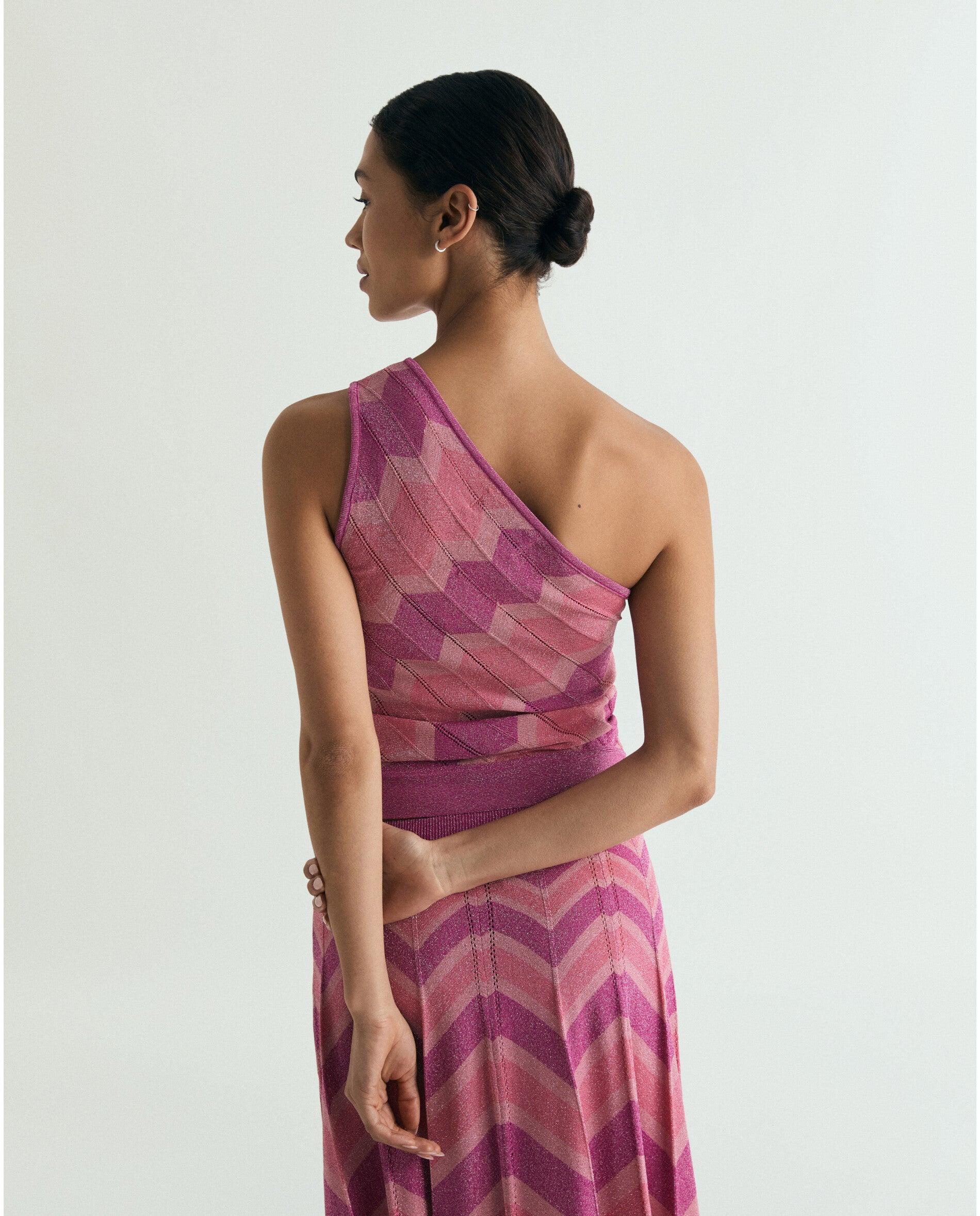 Top de Malha Assimétrico com Estampado em Zigzag Rosa-2