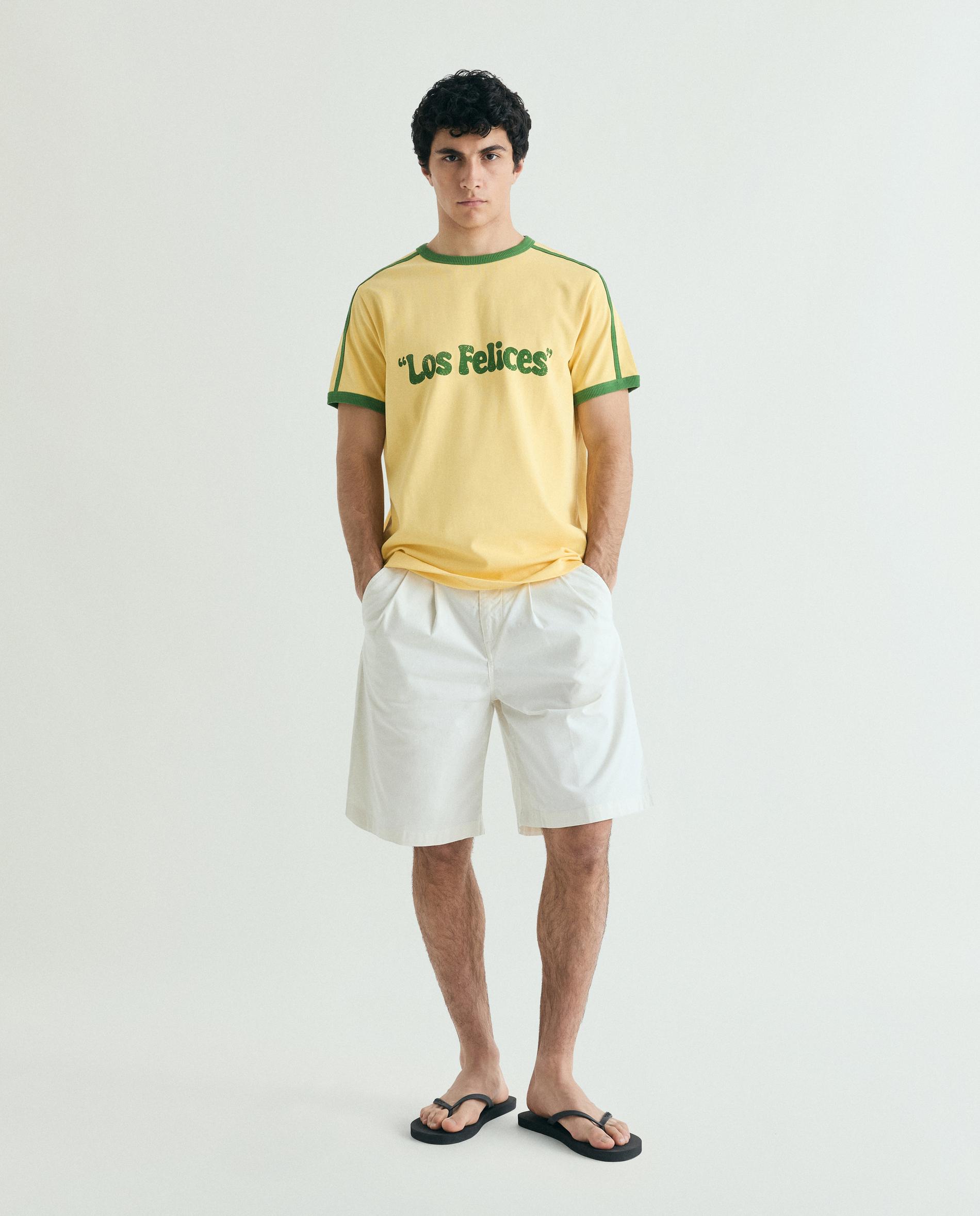 T-shirt de Manga Curta com Contrastes e Letreiro Frontal Amarelo-2