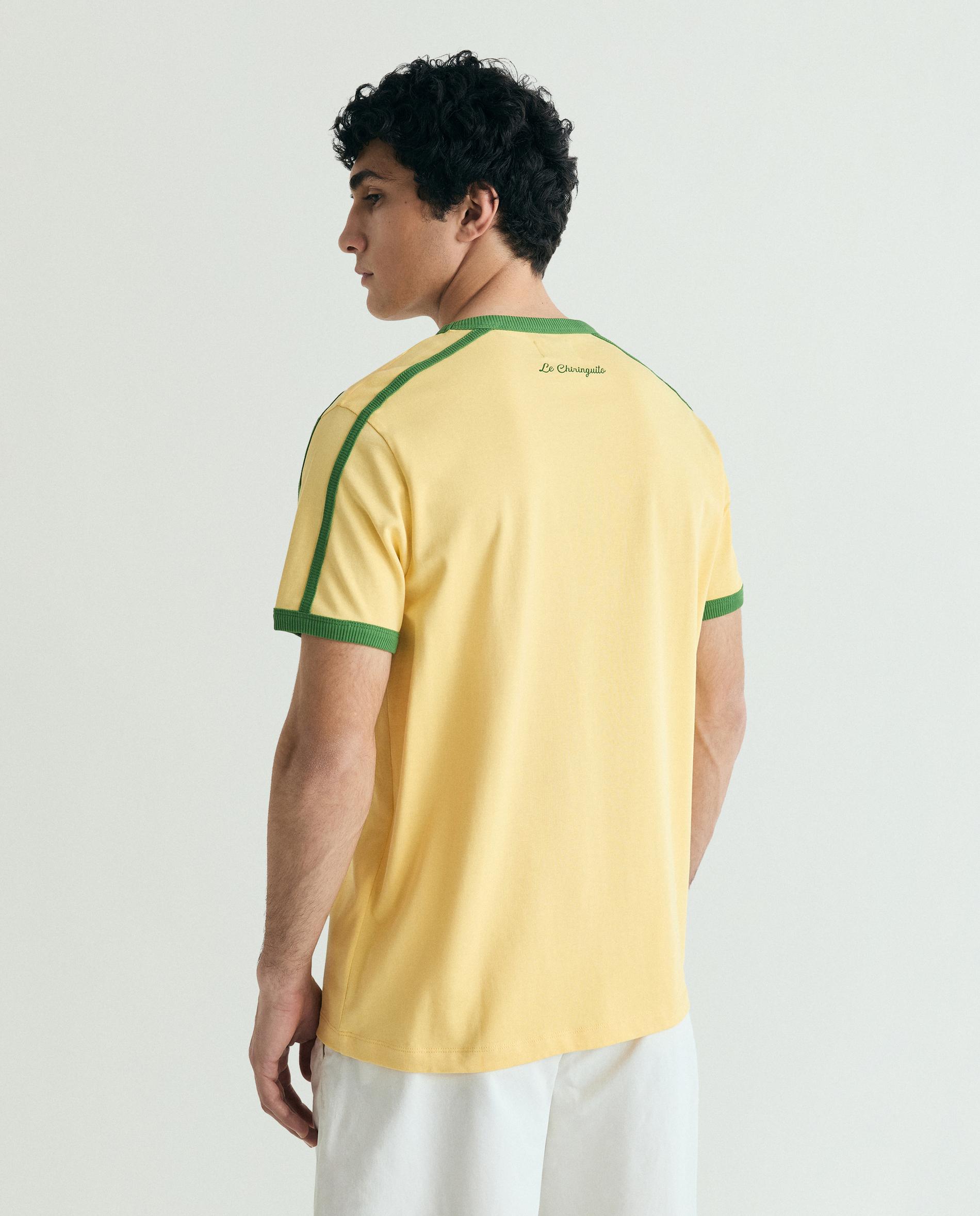 T-shirt de Manga Curta com Contrastes e Letreiro Frontal Amarelo-3