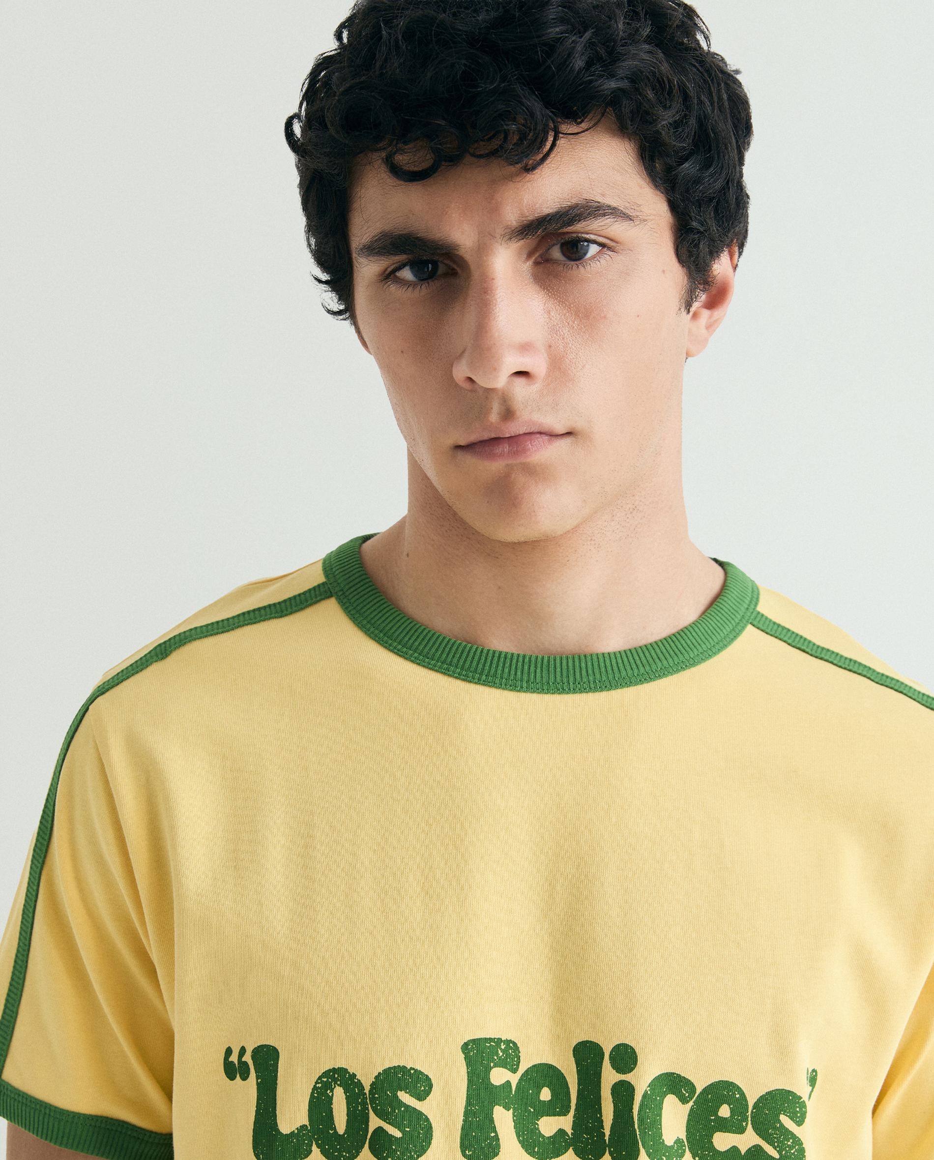 T-shirt de Manga Curta com Contrastes e Letreiro Frontal Amarelo-4