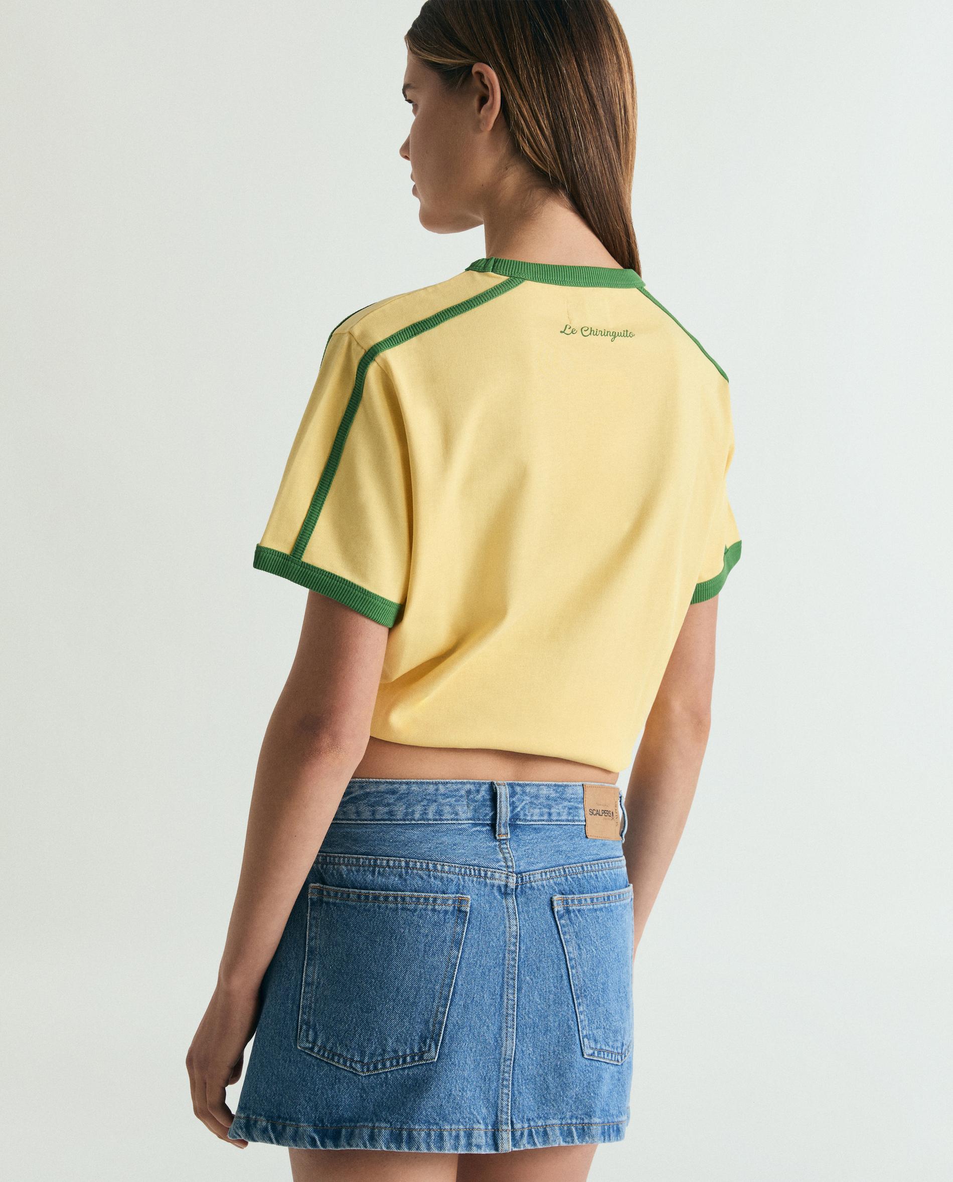 T-shirt de Manga Curta com Contrastes e Letreiro Frontal Amarelo-7