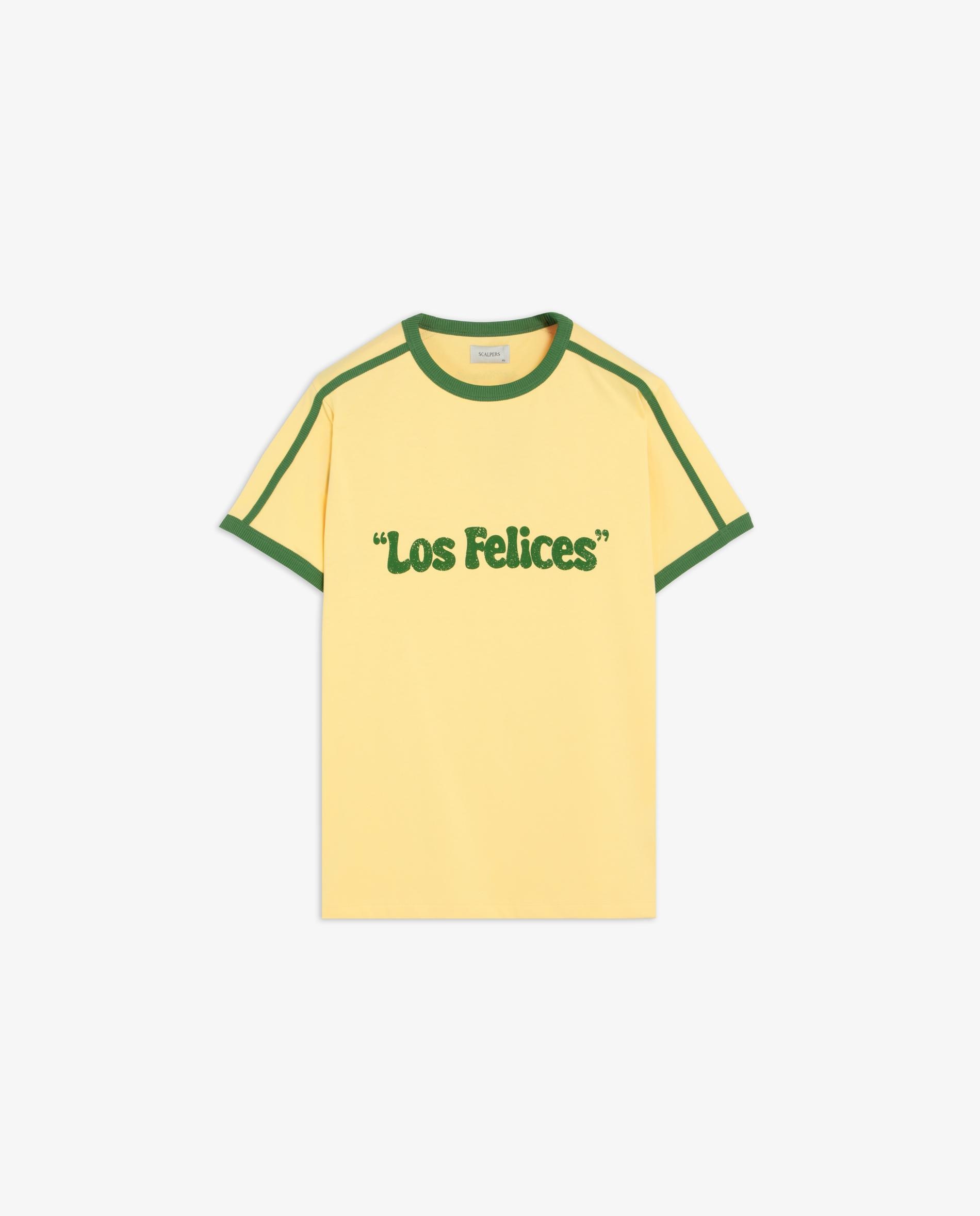 T-shirt de Manga Curta com Contrastes e Letreiro Frontal Amarelo-8