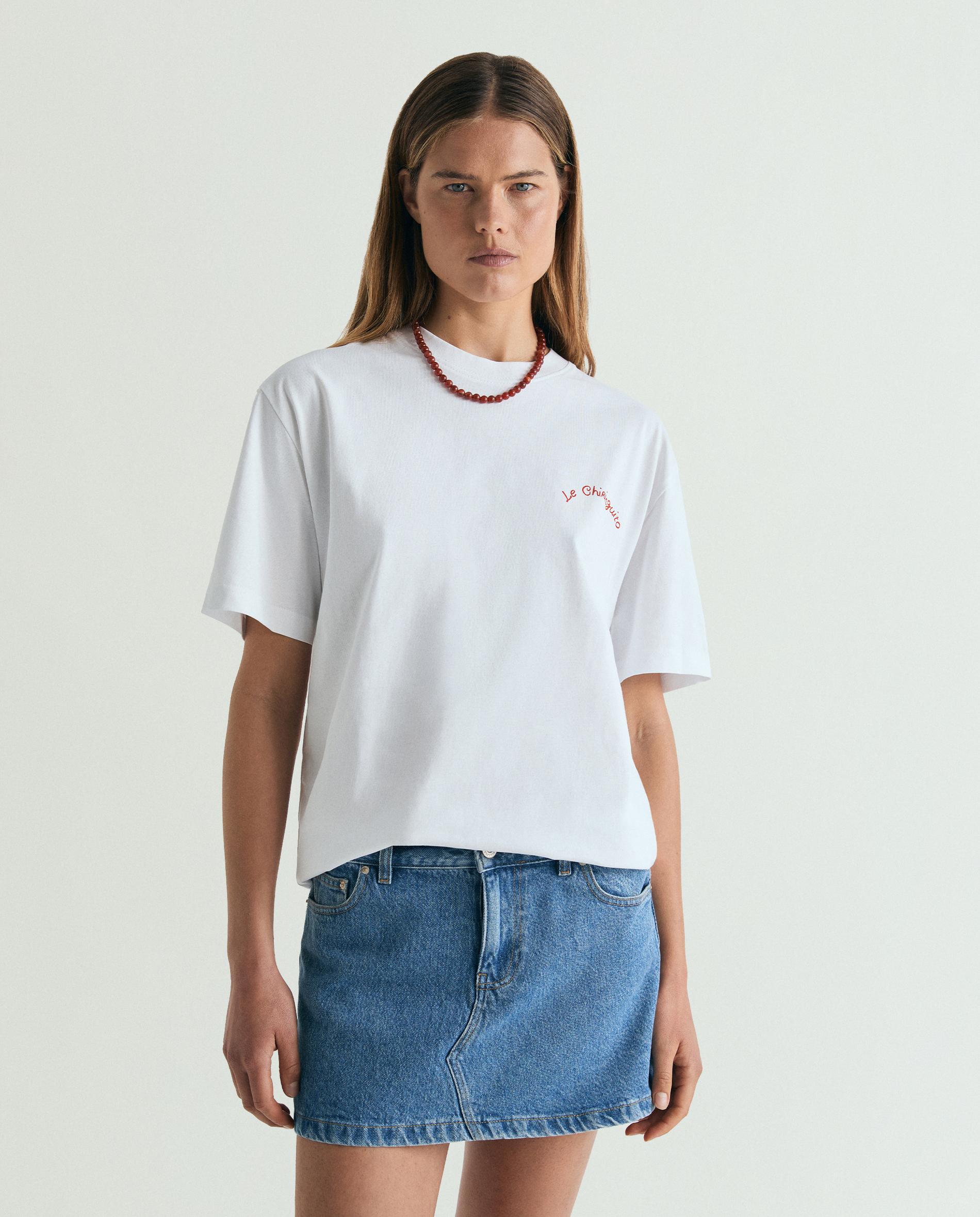 T-shirt de Manga Curta com Letreiro Posterior Branco-5