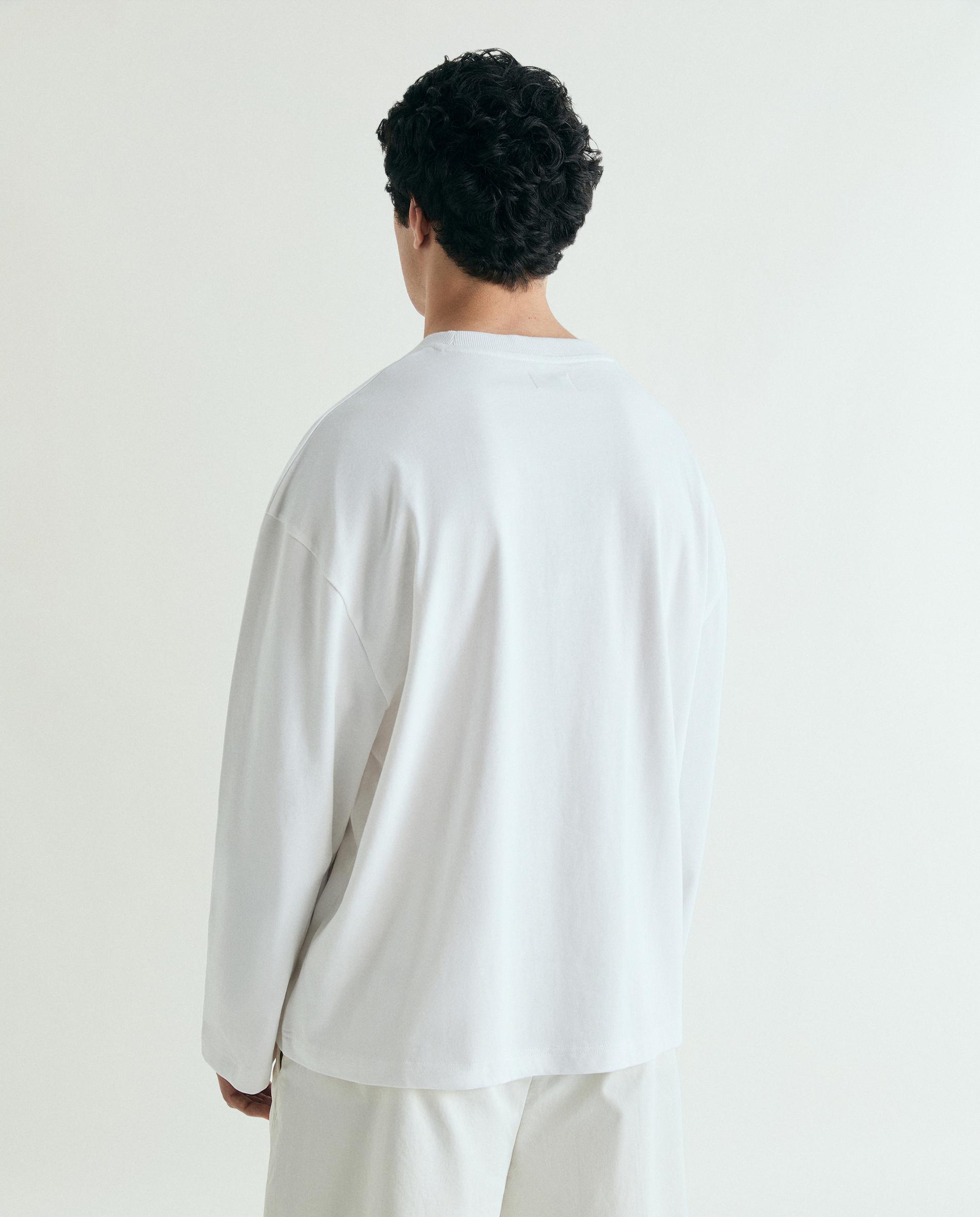 T-shirt de Manga Comprida Boxy Fit com Bordado no Peito Branco-marfim-3