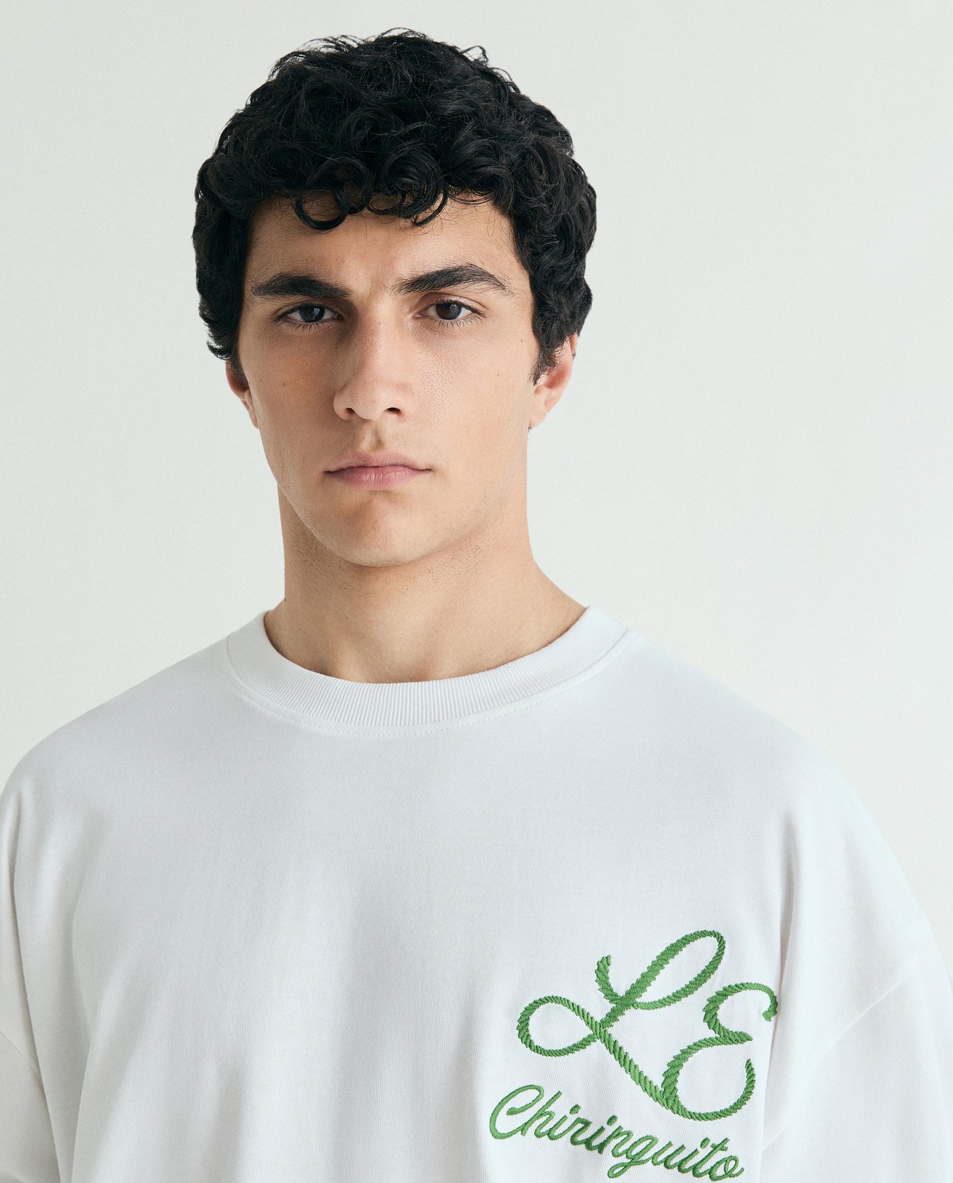 T-shirt de Manga Comprida Boxy Fit com Bordado no Peito Branco-marfim-4