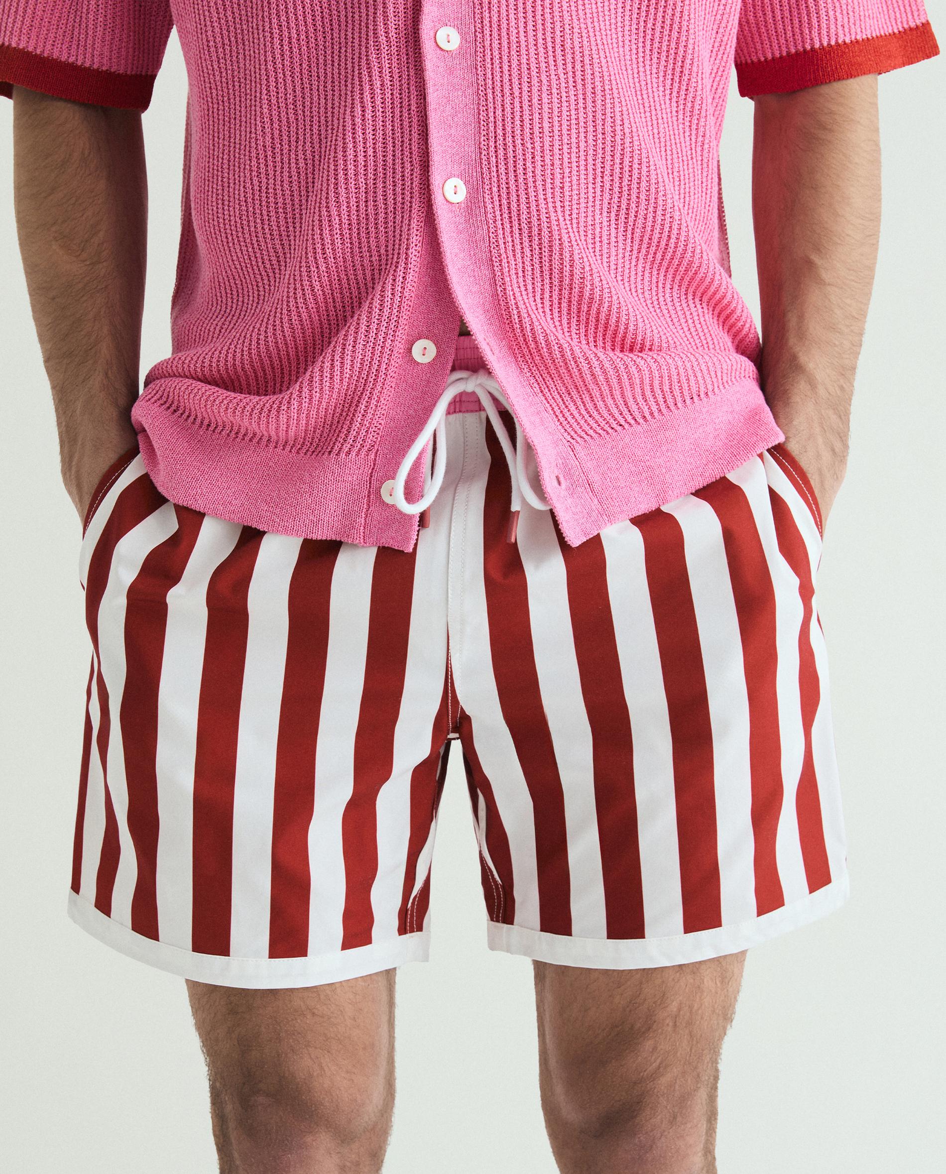 Fato de Banho Bermuda Às Riscas em Tecido Técnico Vermelho / Branco-2