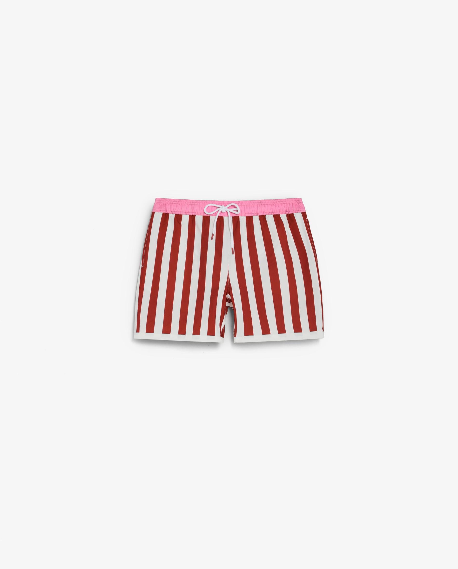 Fato de Banho Bermuda Às Riscas em Tecido Técnico Vermelho / Branco-7