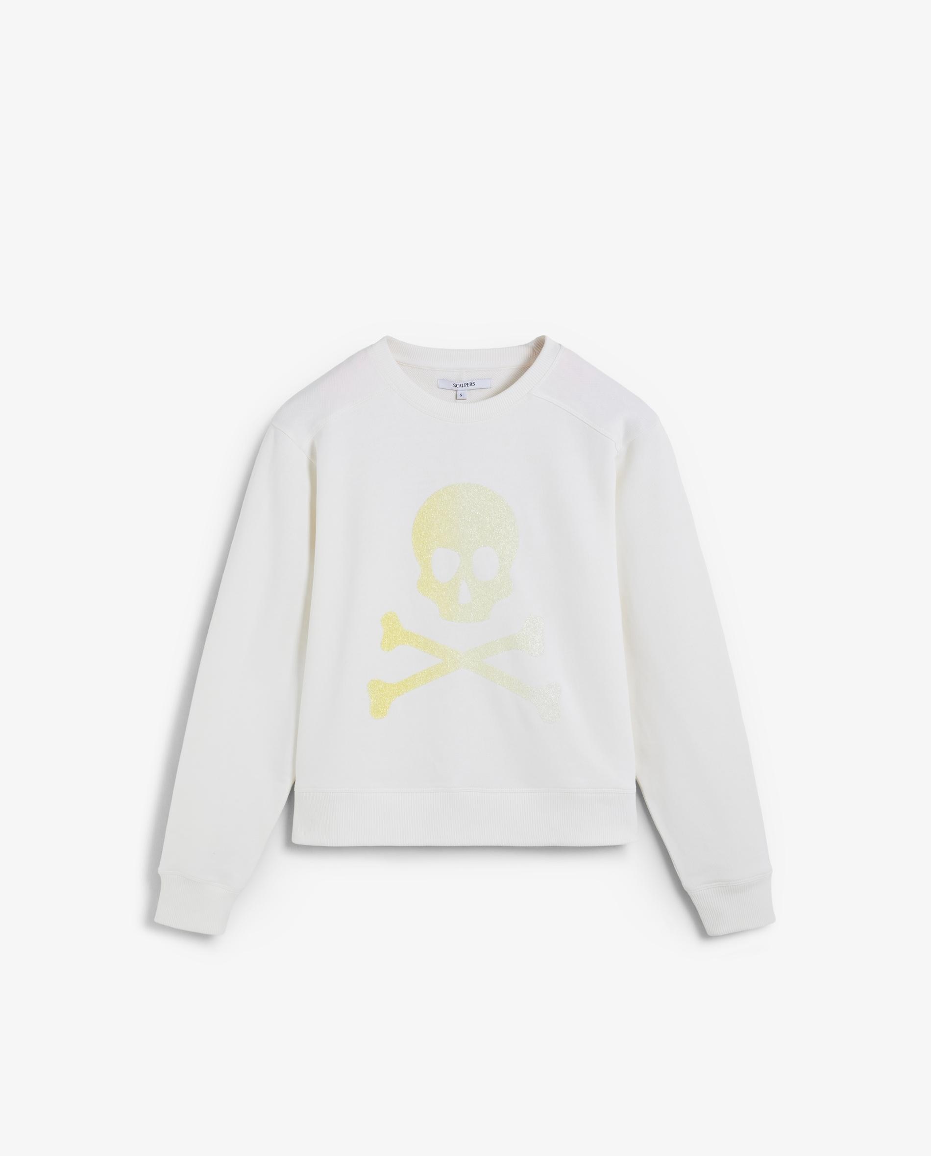 Sweatshirt com Gola Redonda e Caveira Frontal Marfim-4