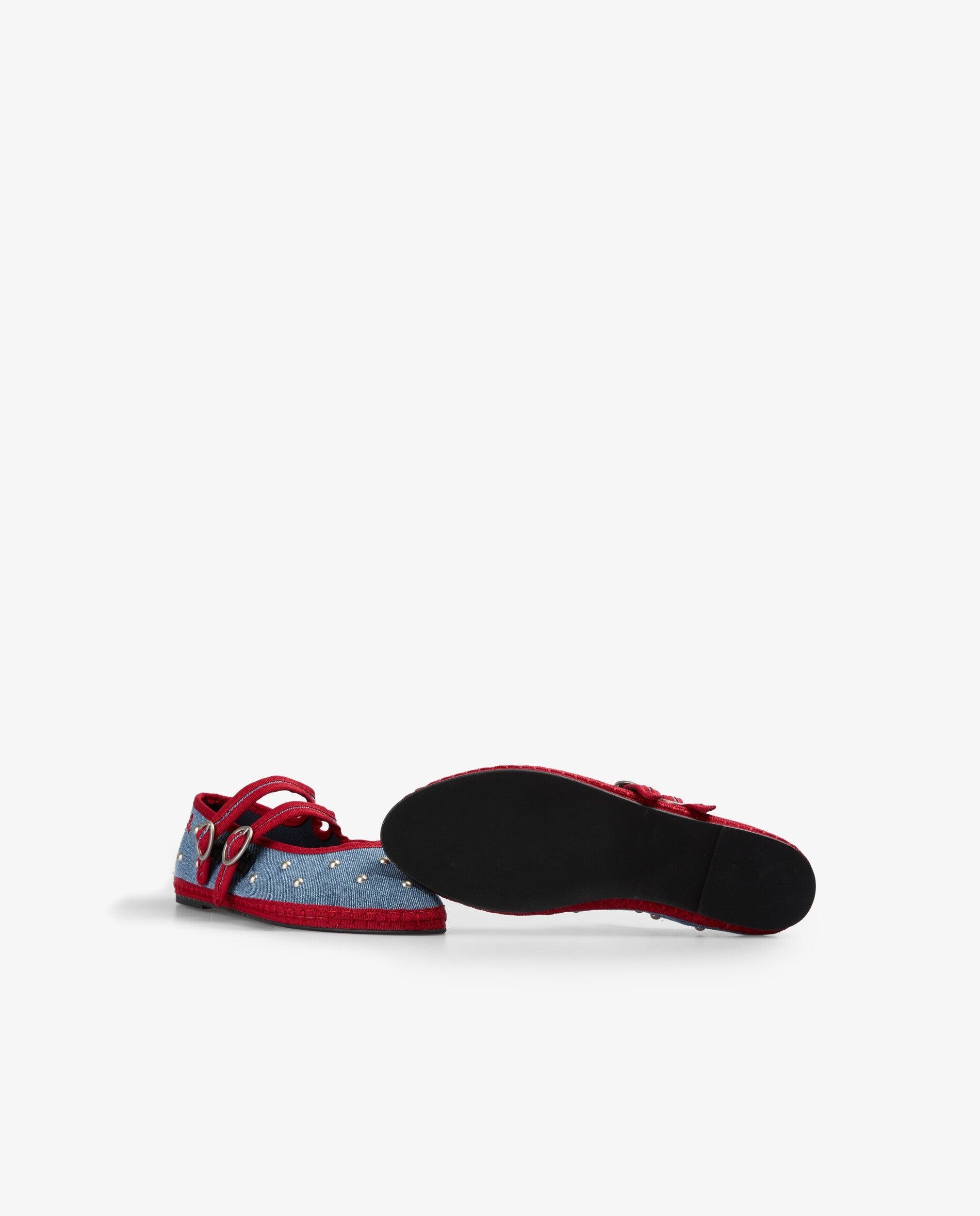 Merceditas em Tecido Efeito Denim com Tachas Azul-4