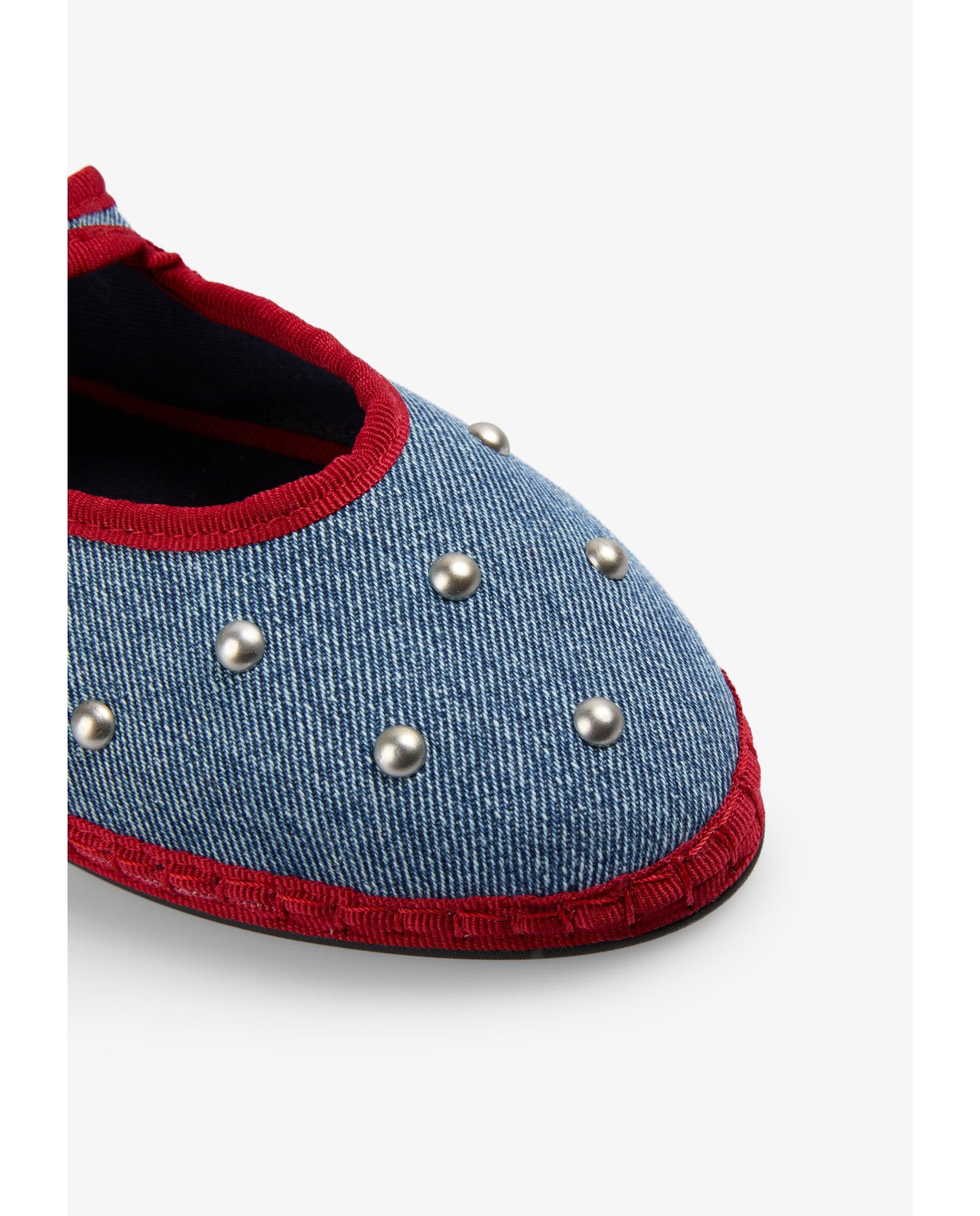 Merceditas em Tecido Efeito Denim com Tachas Azul-5