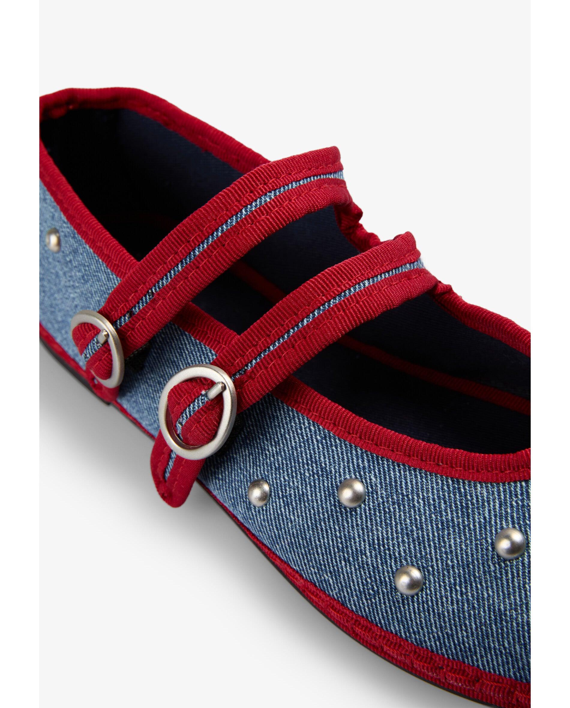 Merceditas em Tecido Efeito Denim com Tachas Azul-6