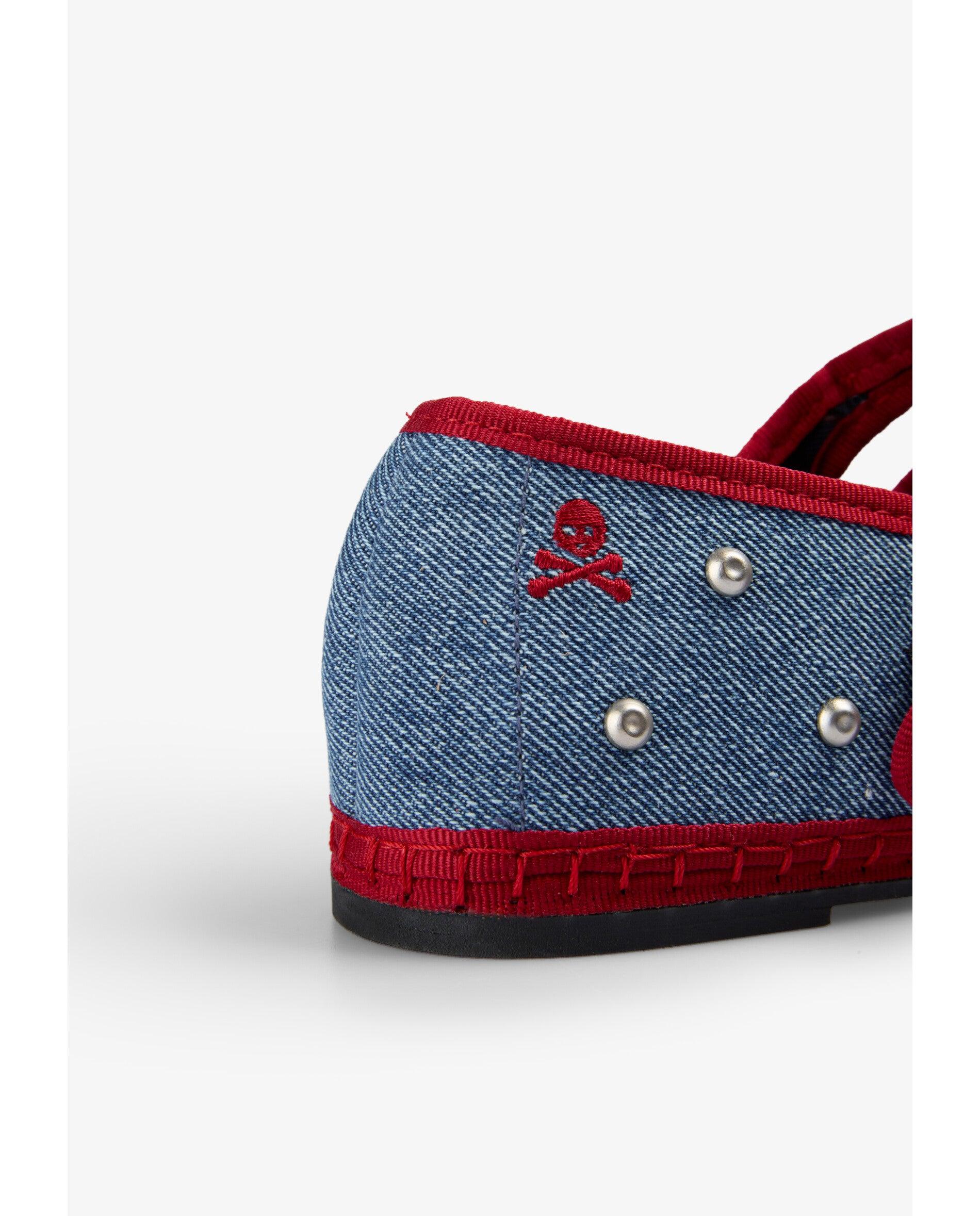 Merceditas em Tecido Efeito Denim com Tachas Azul-7