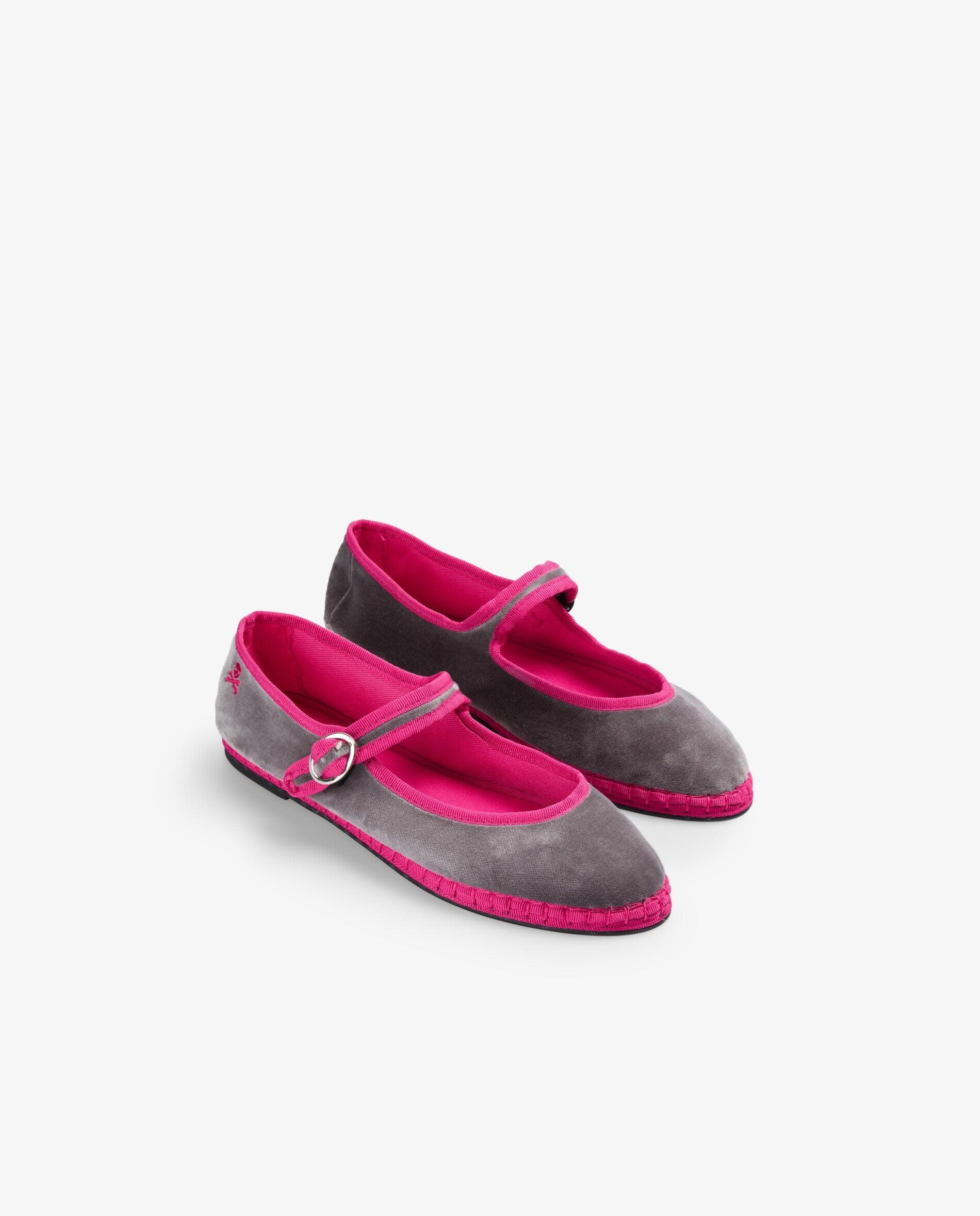 Merceditas com Acabamento Efeito Camurça e Rebordos em Contraste Cinzento / Rosa-2
