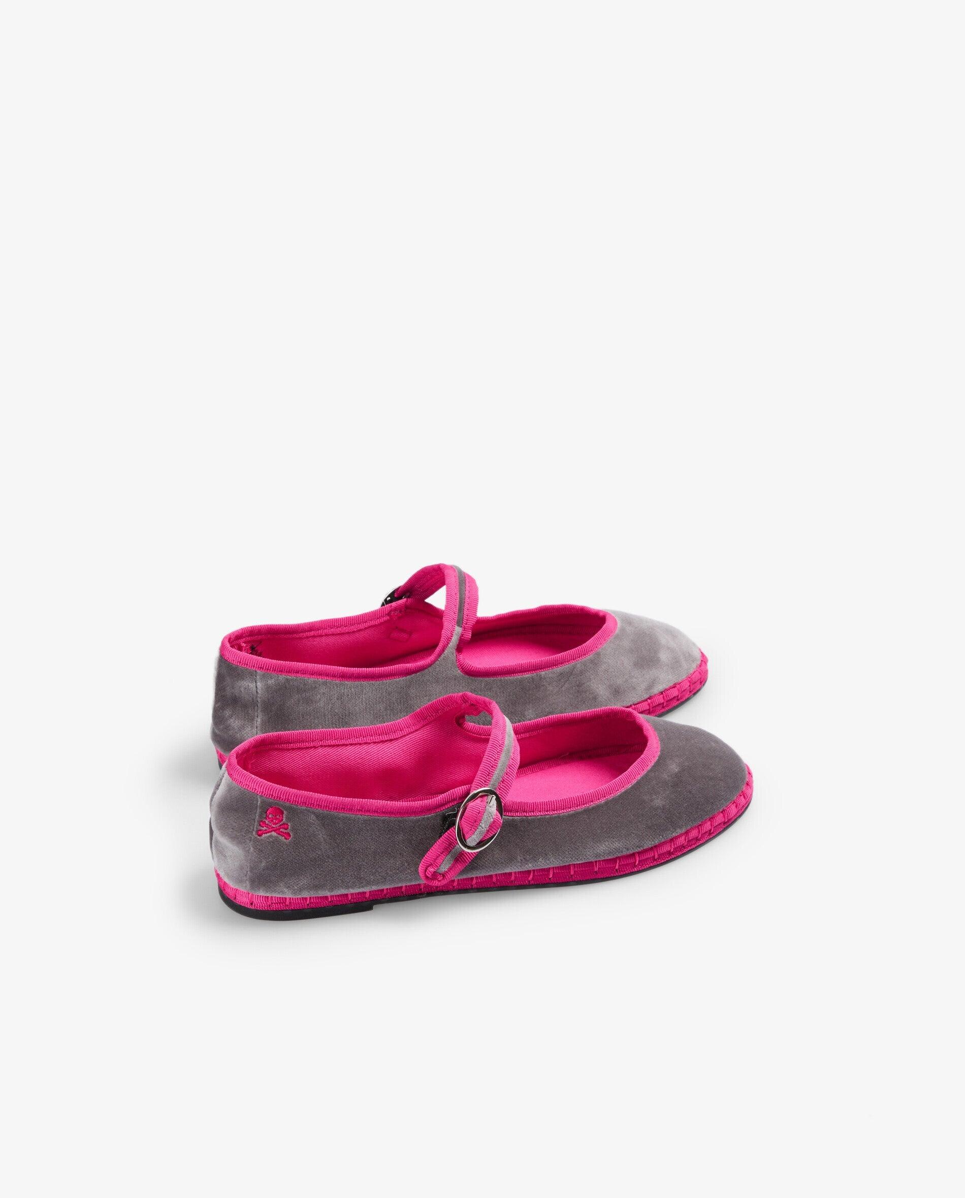 Merceditas com Acabamento Efeito Camurça e Rebordos em Contraste Cinzento / Rosa-3