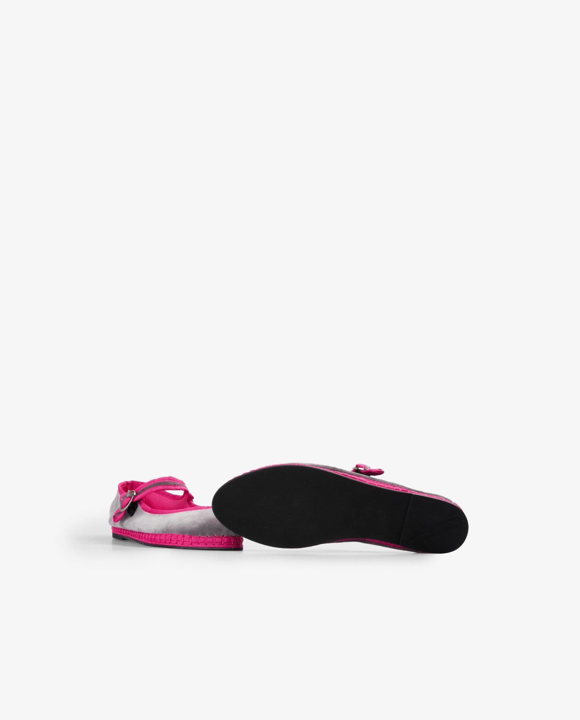 Merceditas com Acabamento Efeito Camurça e Rebordos em Contraste Cinzento / Rosa-4