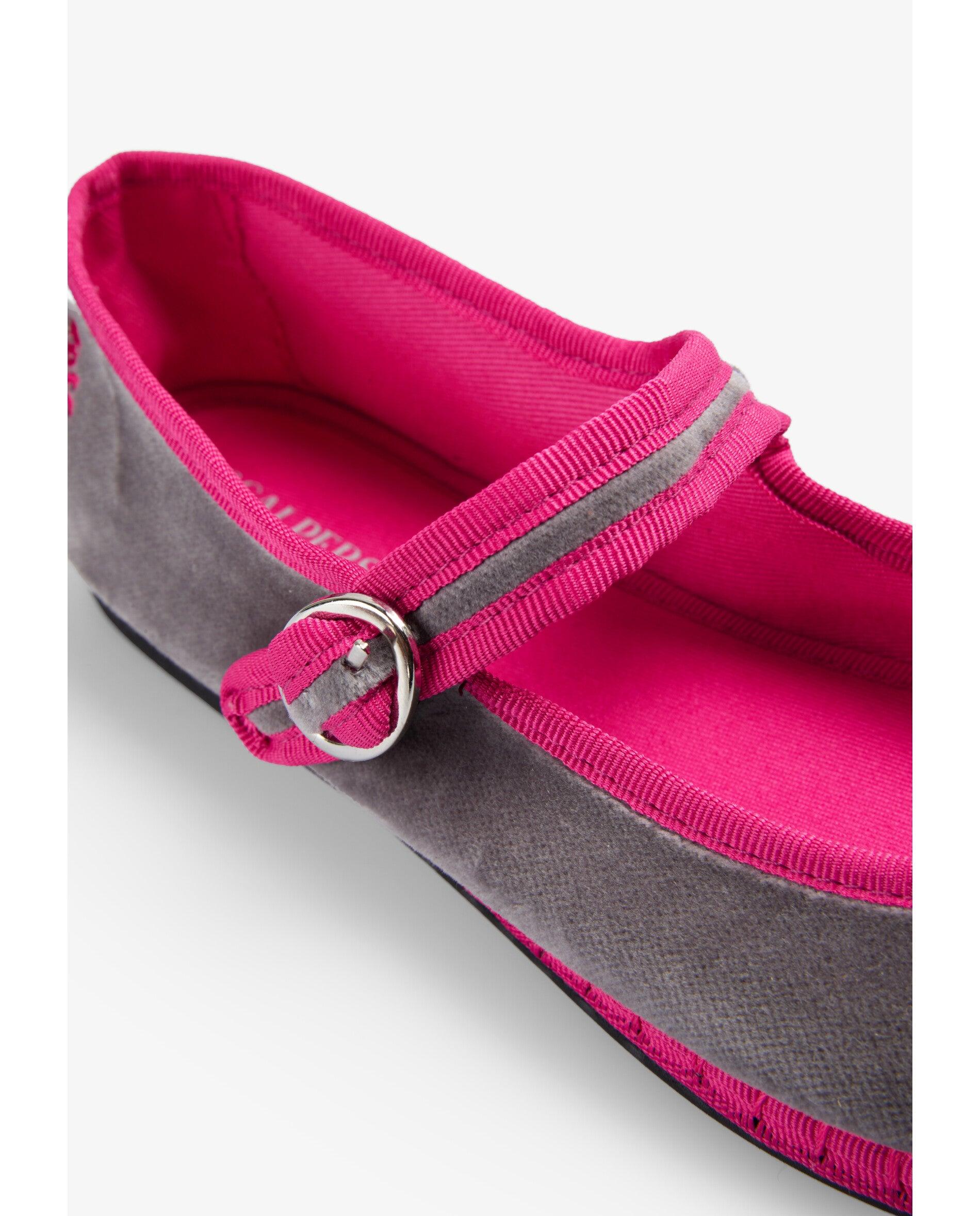 Merceditas com Acabamento Efeito Camurça e Rebordos em Contraste Cinzento / Rosa-6