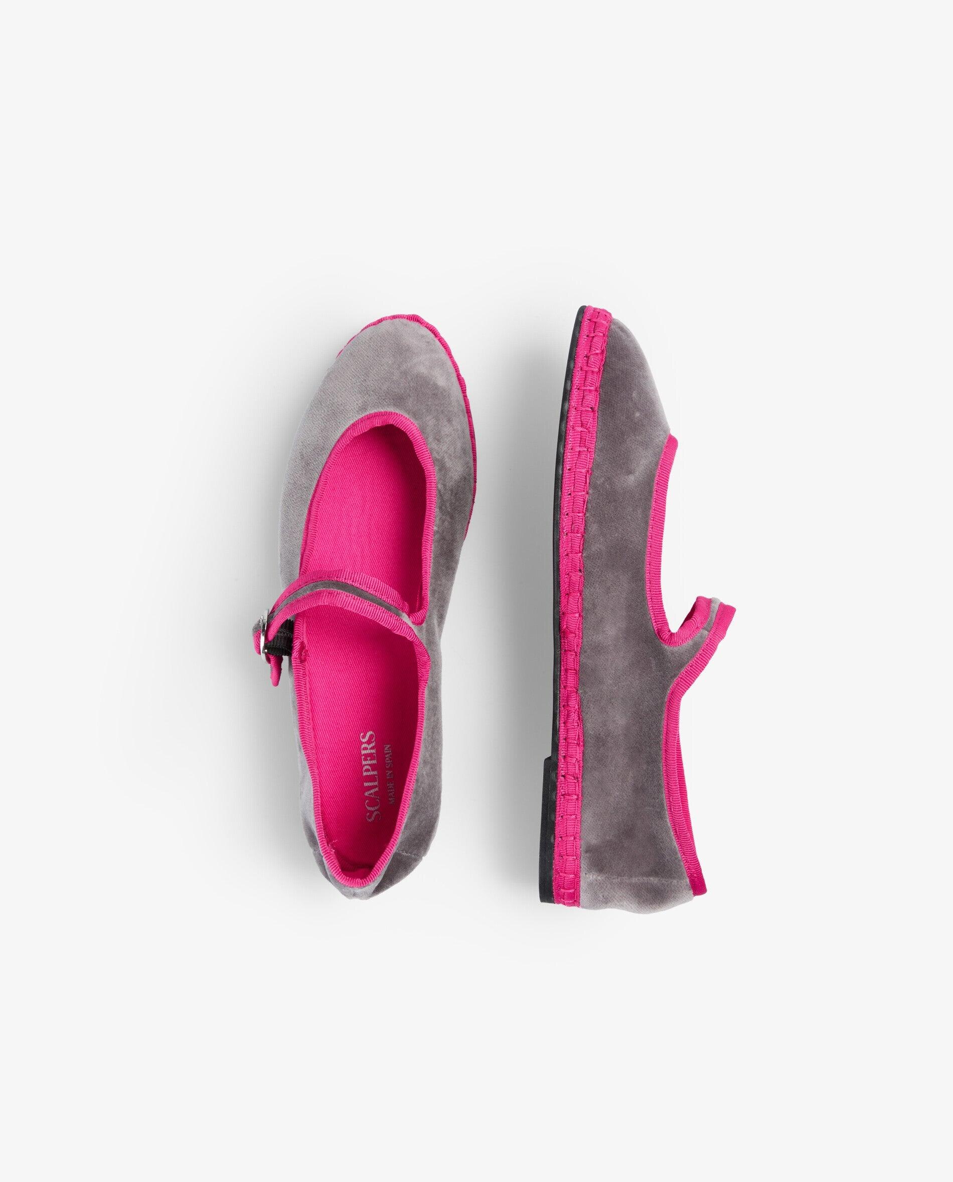 Merceditas com Acabamento Efeito Camurça e Rebordos em Contraste Cinzento / Rosa-8