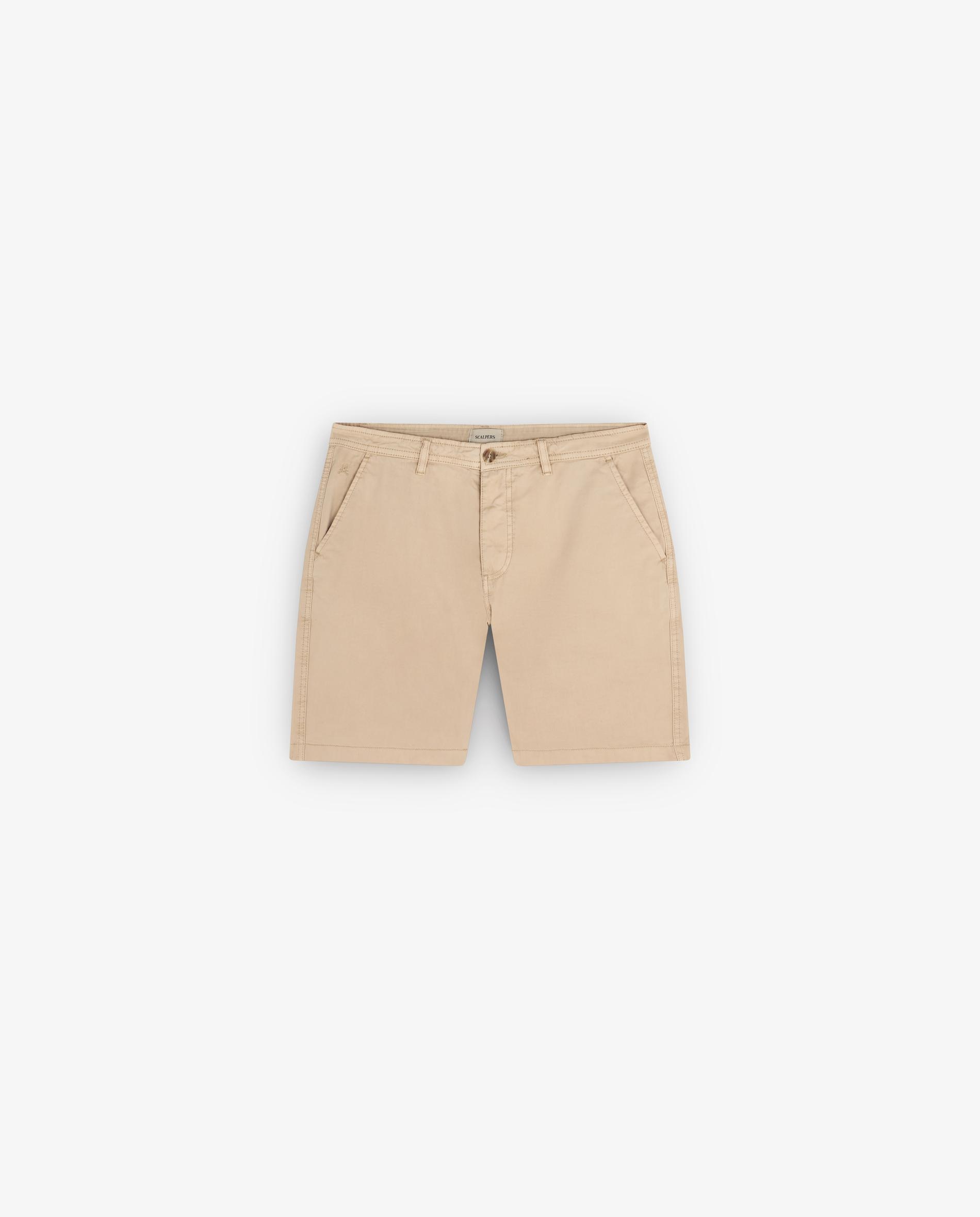 Imagem 0 de Bermudas Calças Chino Efeito Lavado com Fecho Zip e Botão