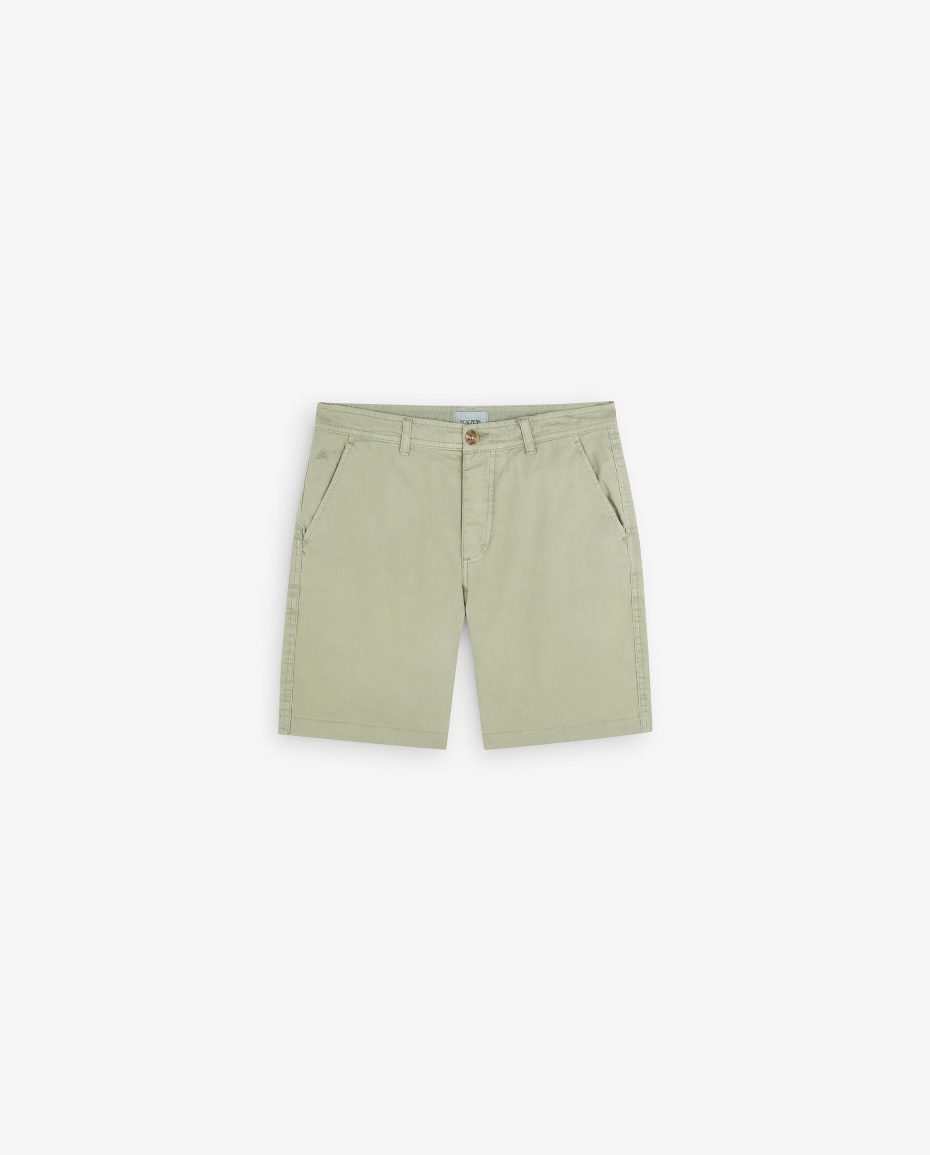 Imagem 0 de Bermudas Calças Chino Efeito Lavado com Fecho Zip e Botão