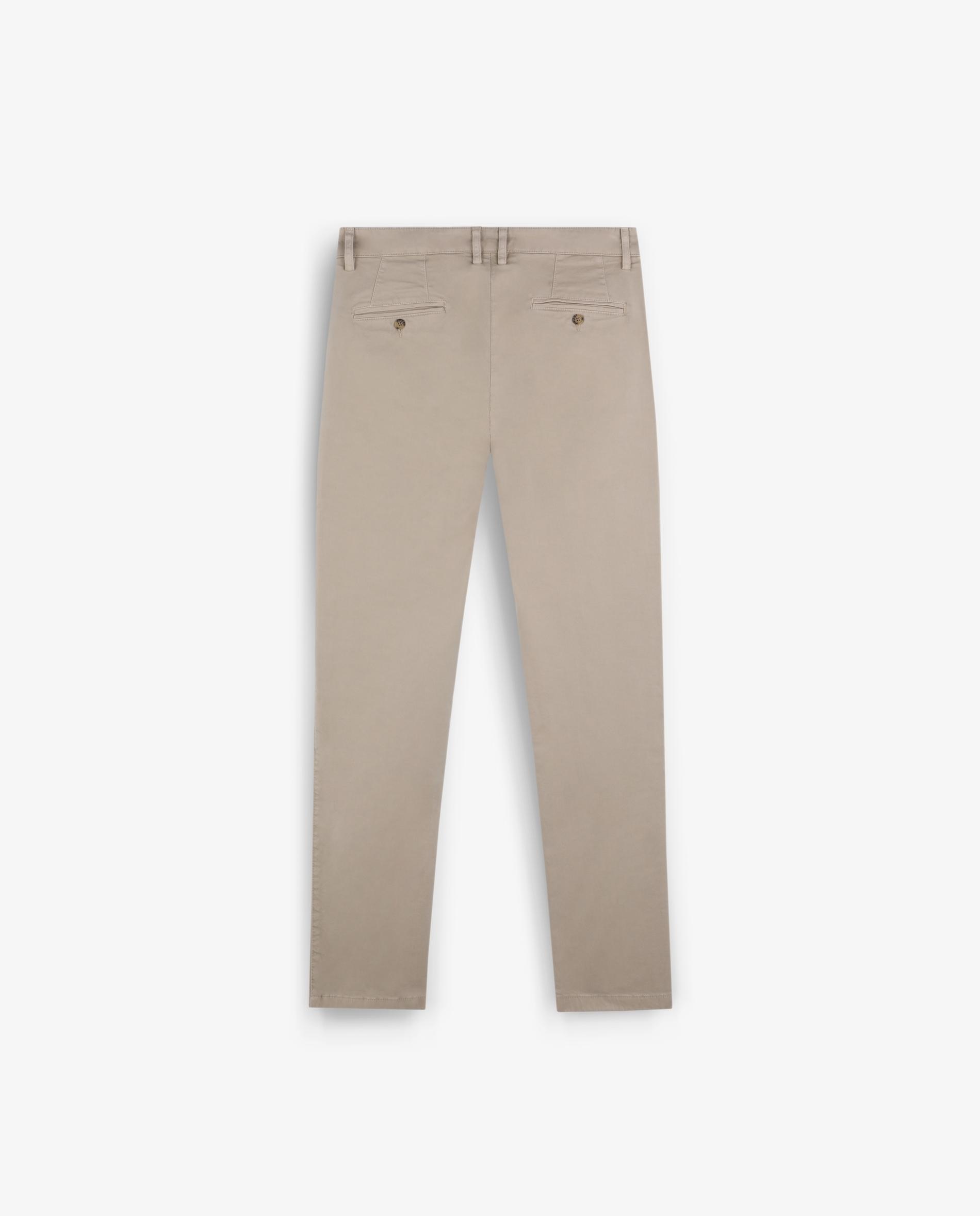 Calças Chino com Pinças e Presilhas Bege-2