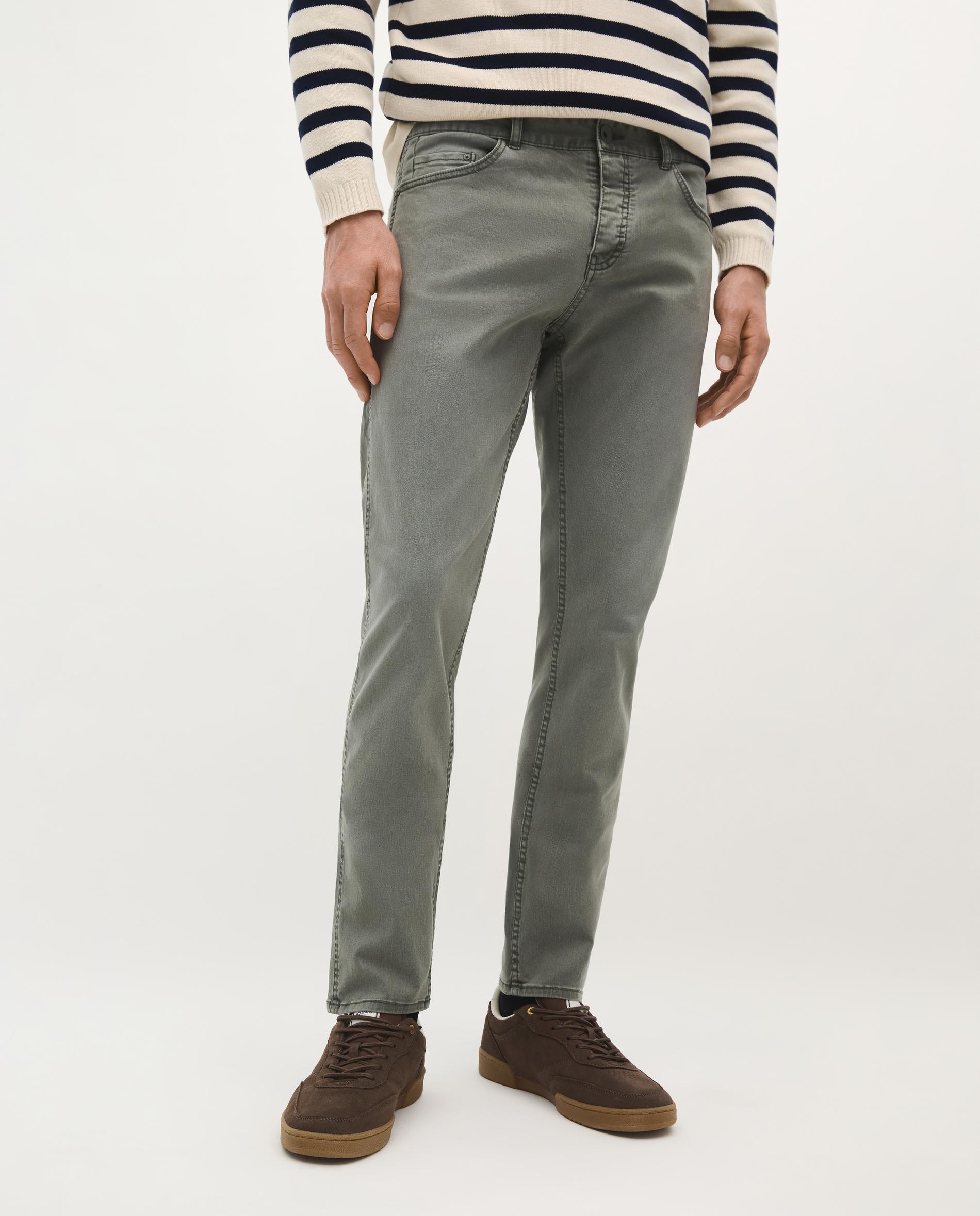 Jeans de Corte a Direito Cinco Bolsos com Fecho Zip e Botão Caqui-2