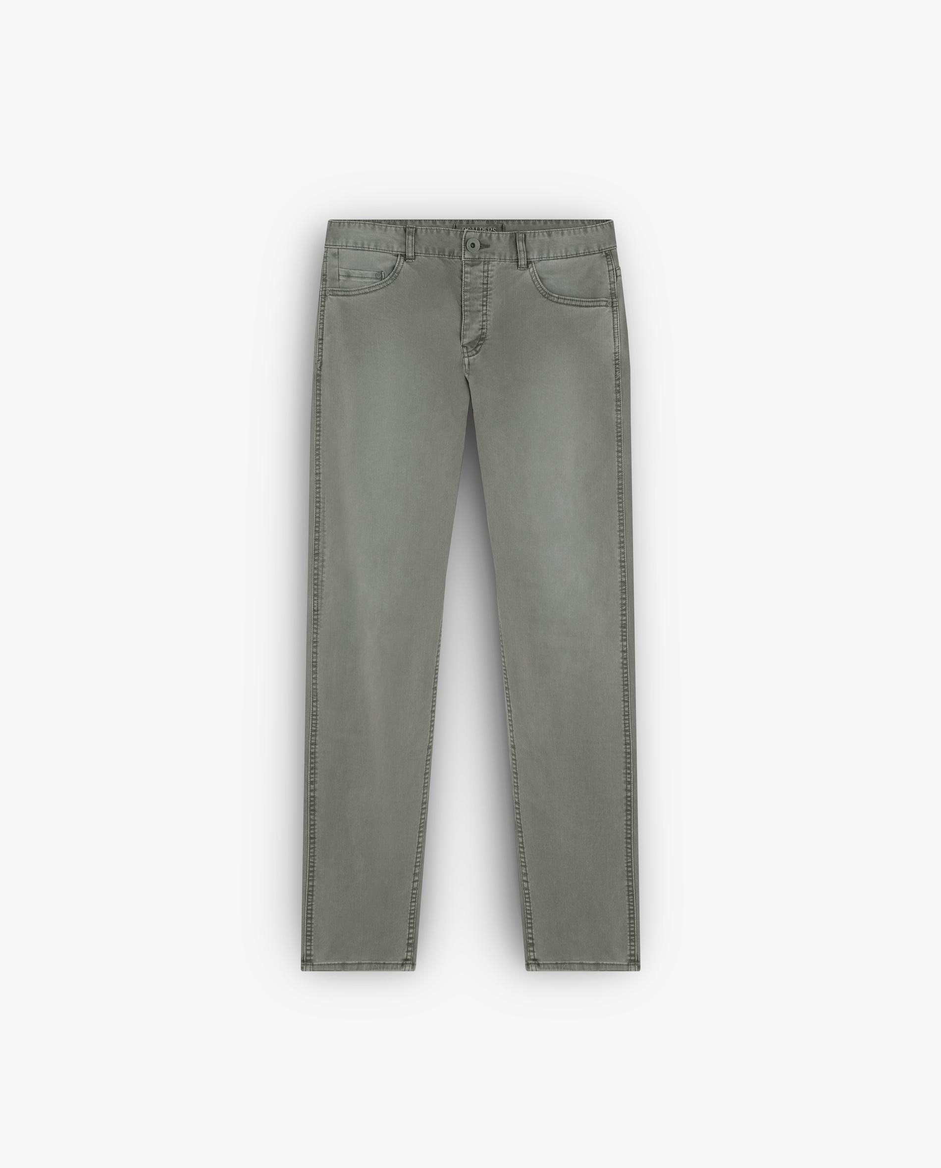 Jeans de Corte a Direito Cinco Bolsos com Fecho Zip e Botão Caqui-5