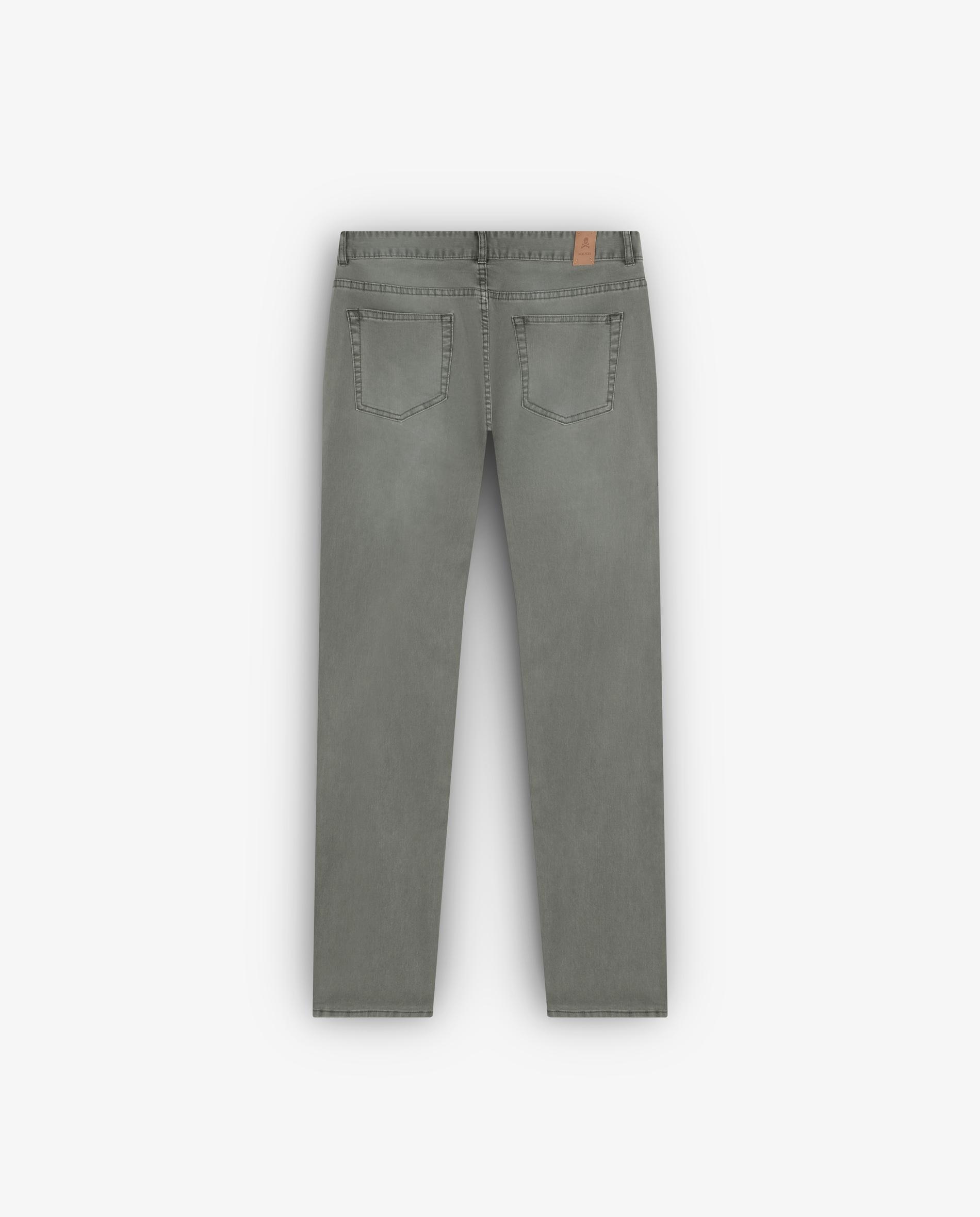 Jeans de Corte a Direito Cinco Bolsos com Fecho Zip e Botão Caqui-6