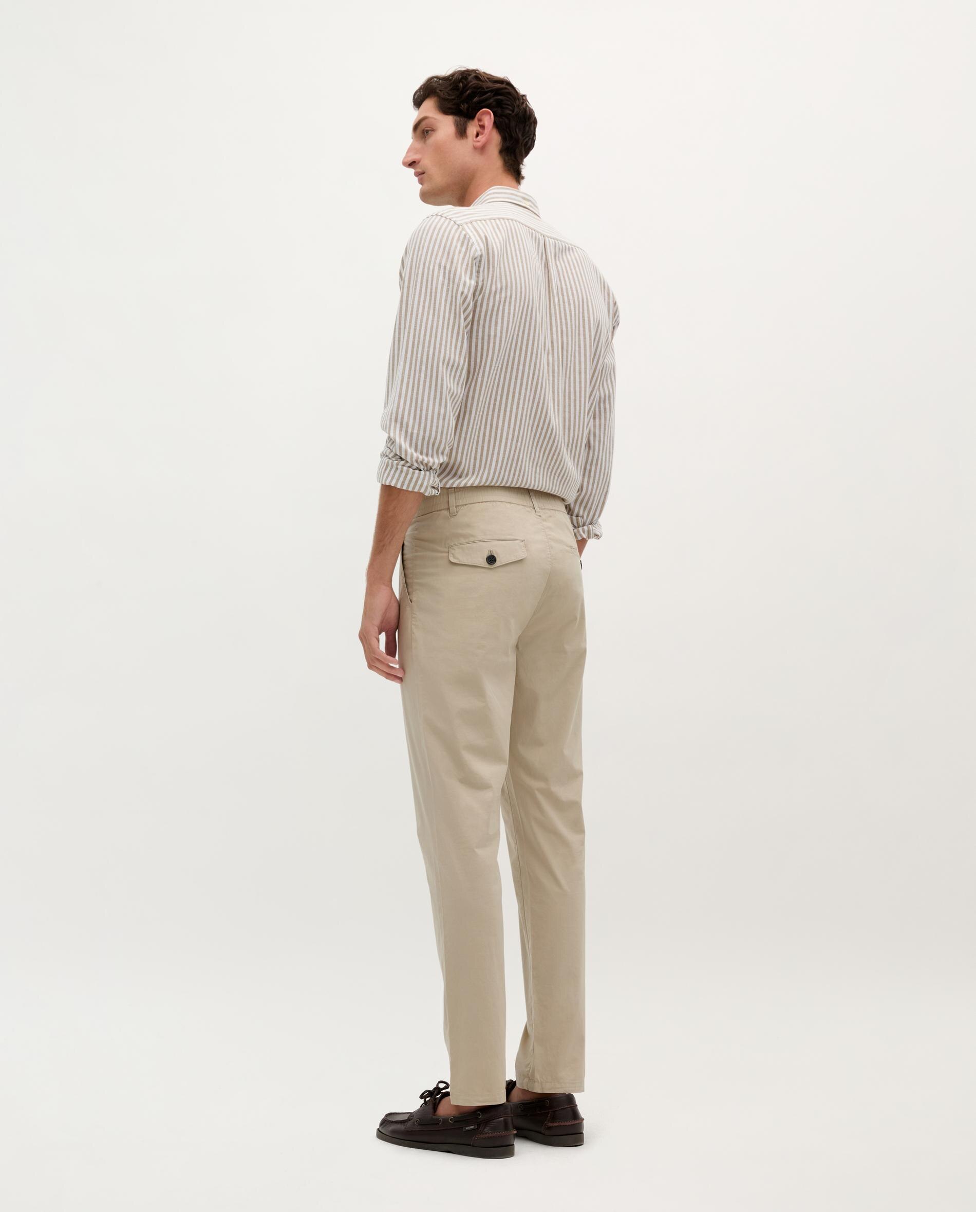 Calças Chino com Pinças e Presilhas Bege-4