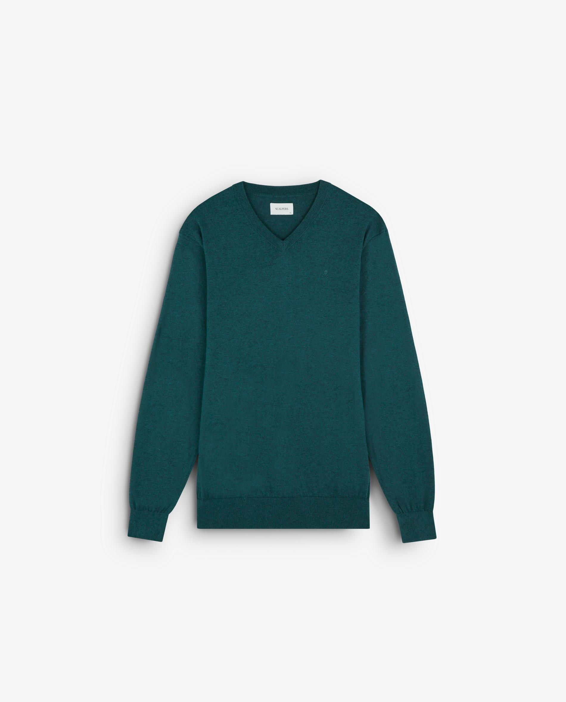 Camisola com Gola em V e Caveira Bordada Verde-escuro-1