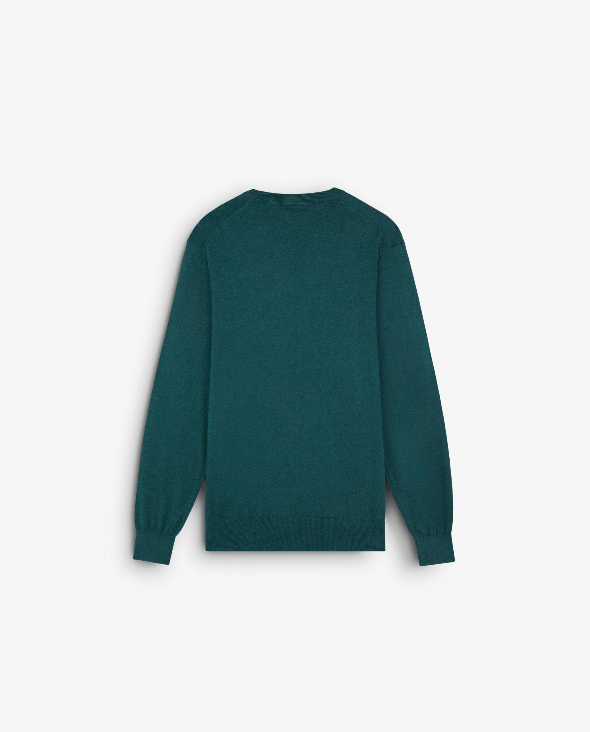 Camisola com Gola em V e Caveira Bordada Verde-escuro-2