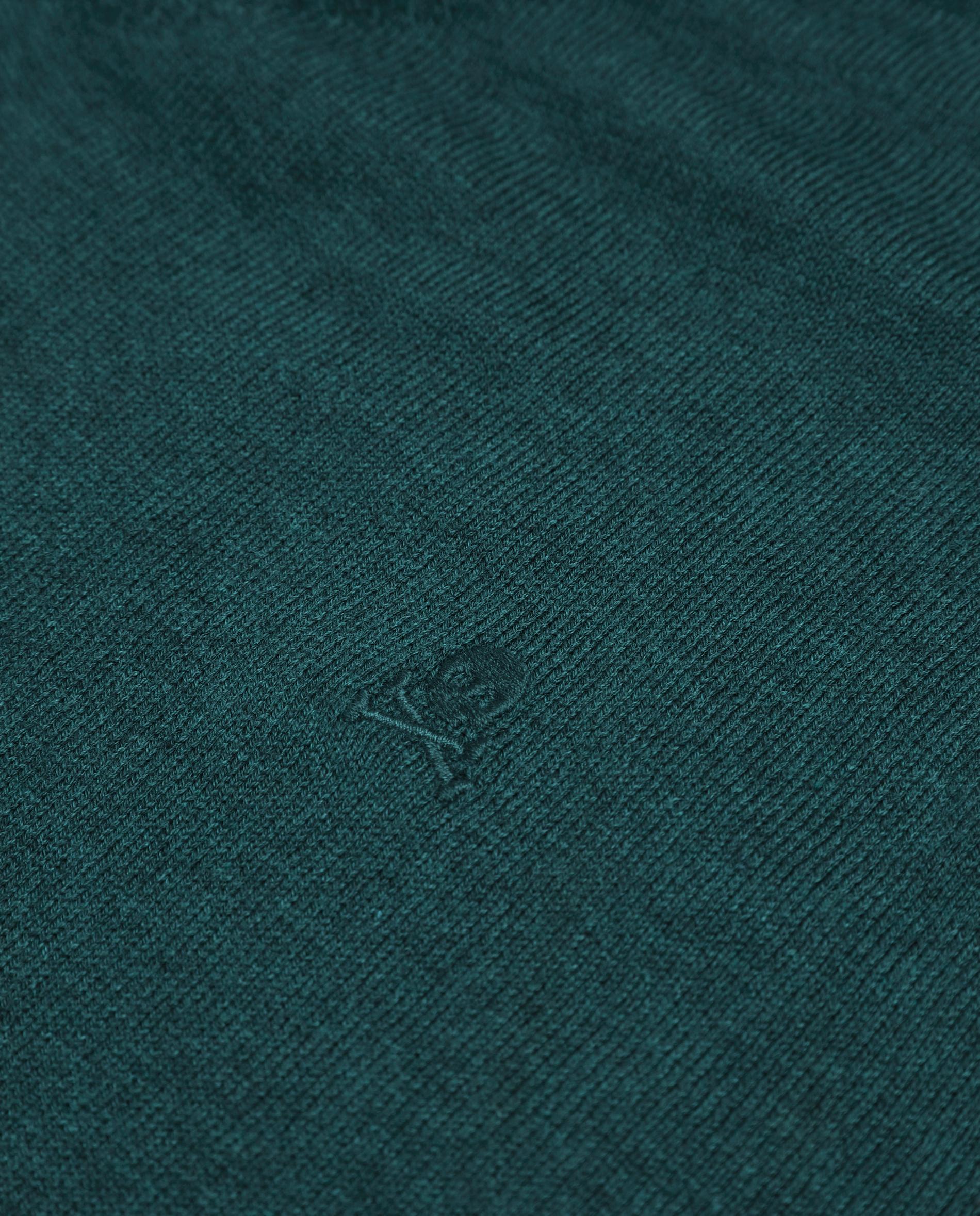 Camisola com Gola em V e Caveira Bordada Verde-escuro-4