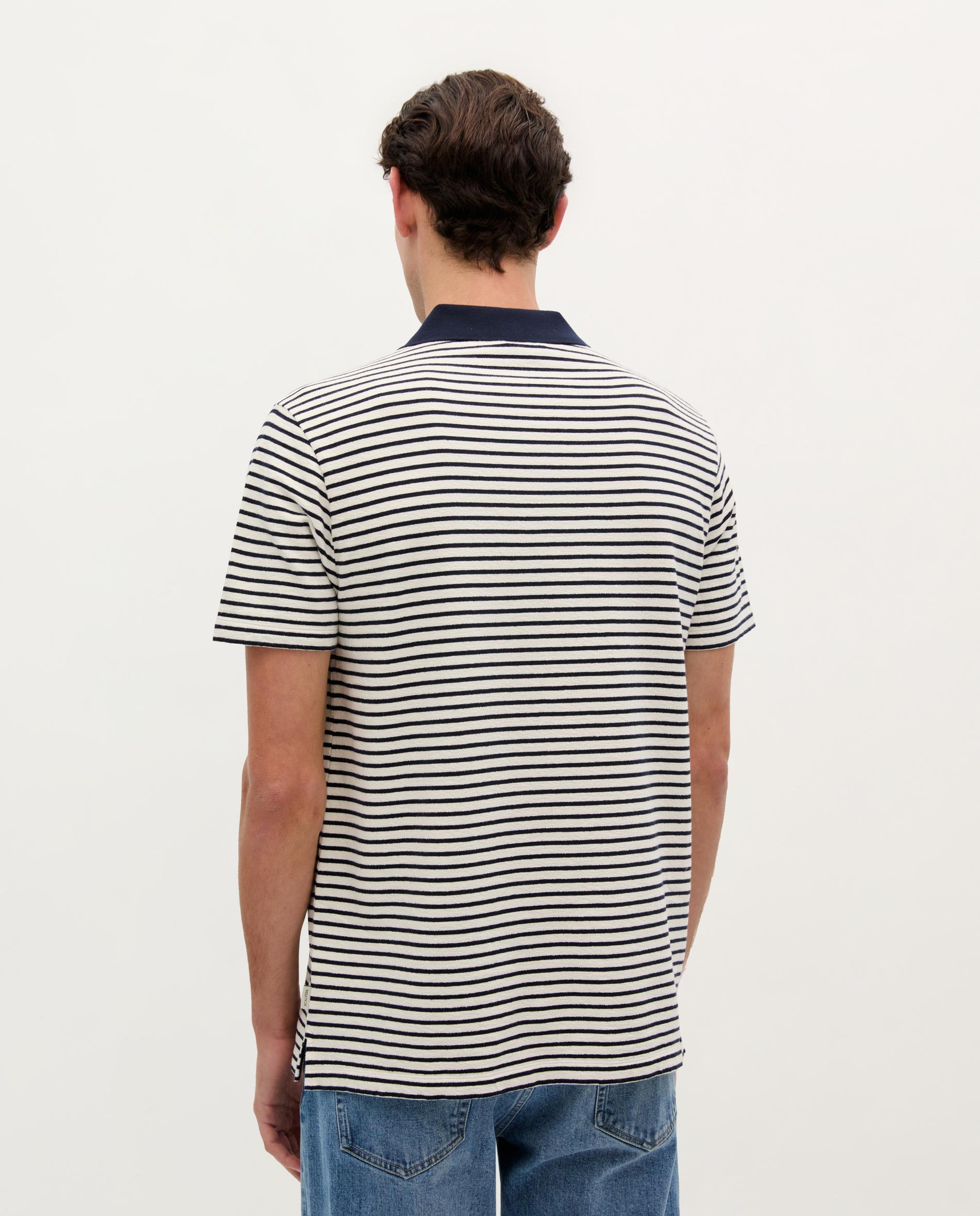 Polo de Manga Curta Às Riscas de Algodão Navy-3