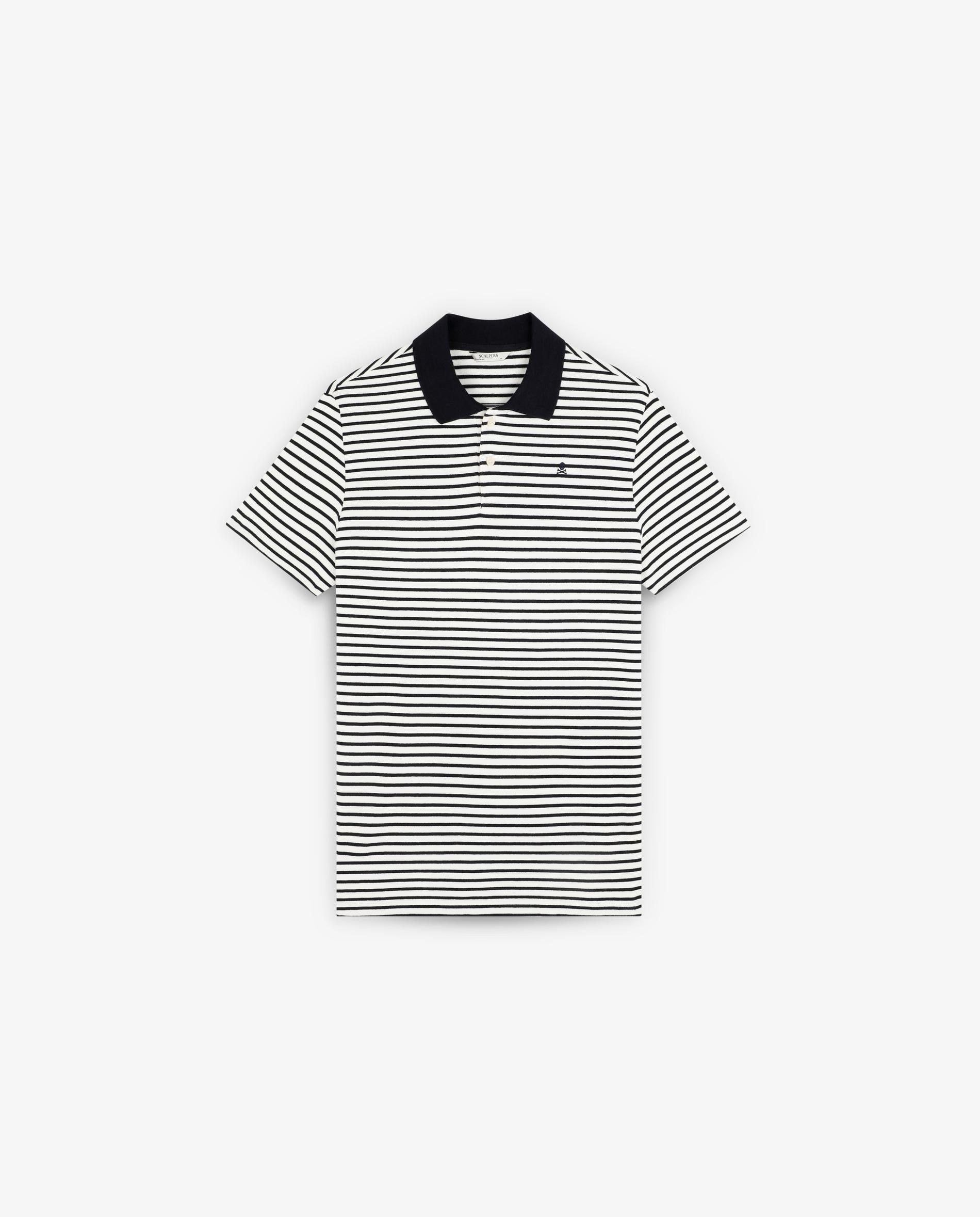 Polo de Manga Curta Às Riscas de Algodão Navy-5