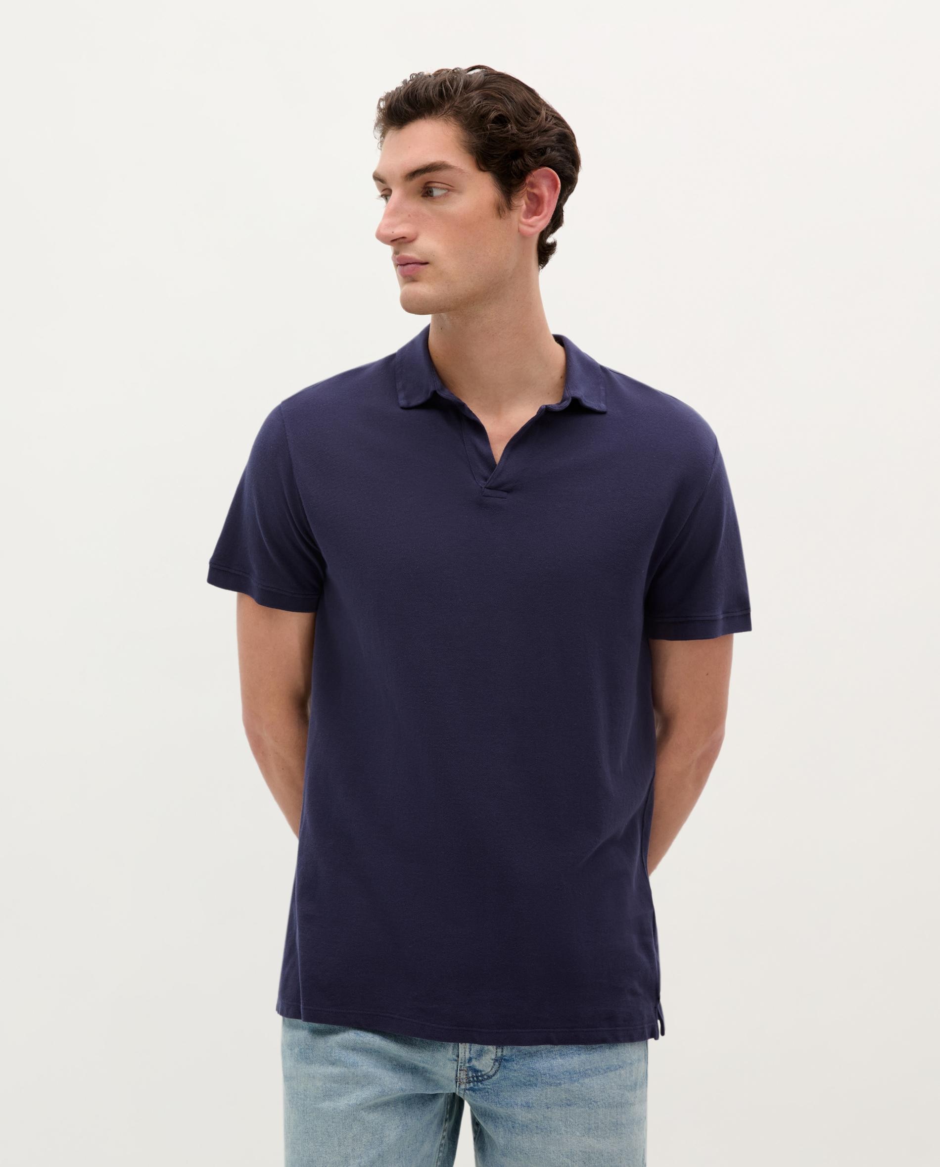 Polo de Manga Curta com Gola e Aba Aberta Navy-1
