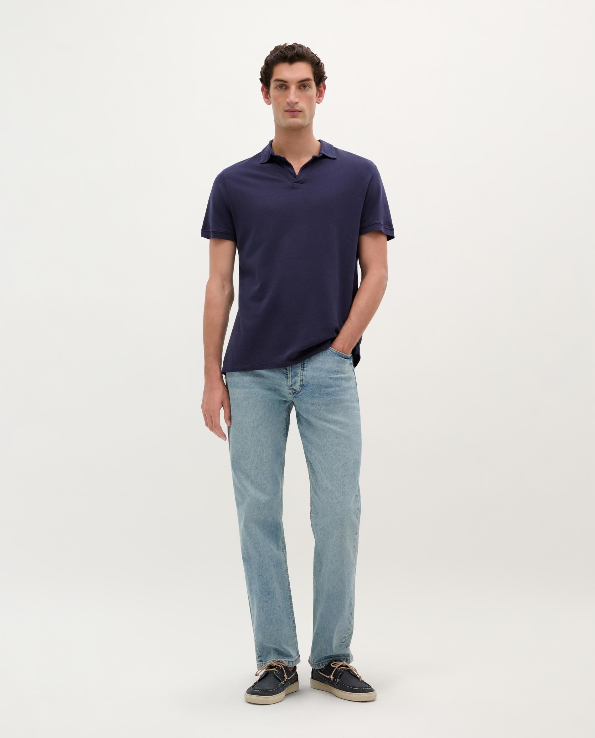 Polo de Manga Curta com Gola e Aba Aberta Navy-2
