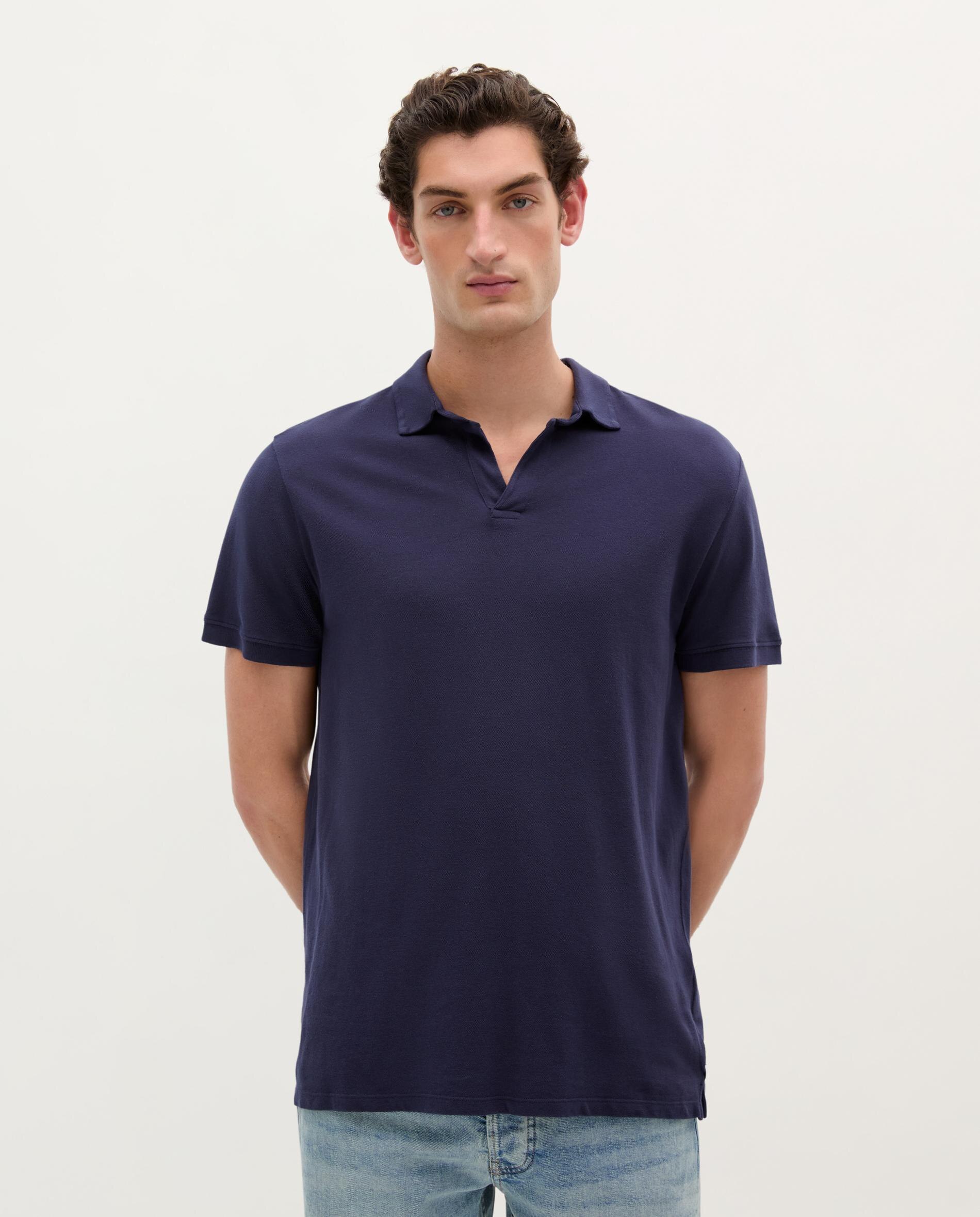 Polo de Manga Curta com Gola e Aba Aberta Navy-3