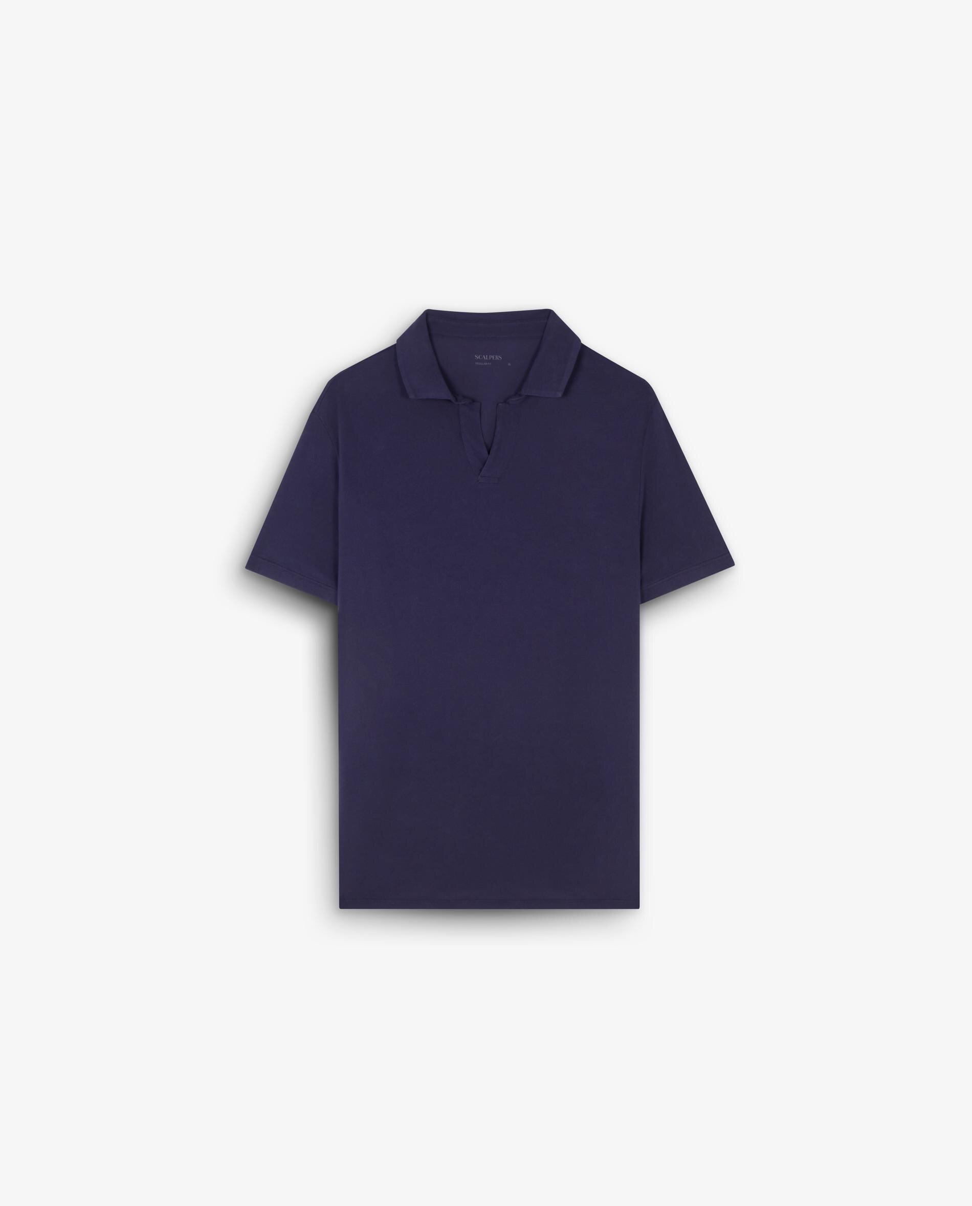 Polo de Manga Curta com Gola e Aba Aberta Navy-5