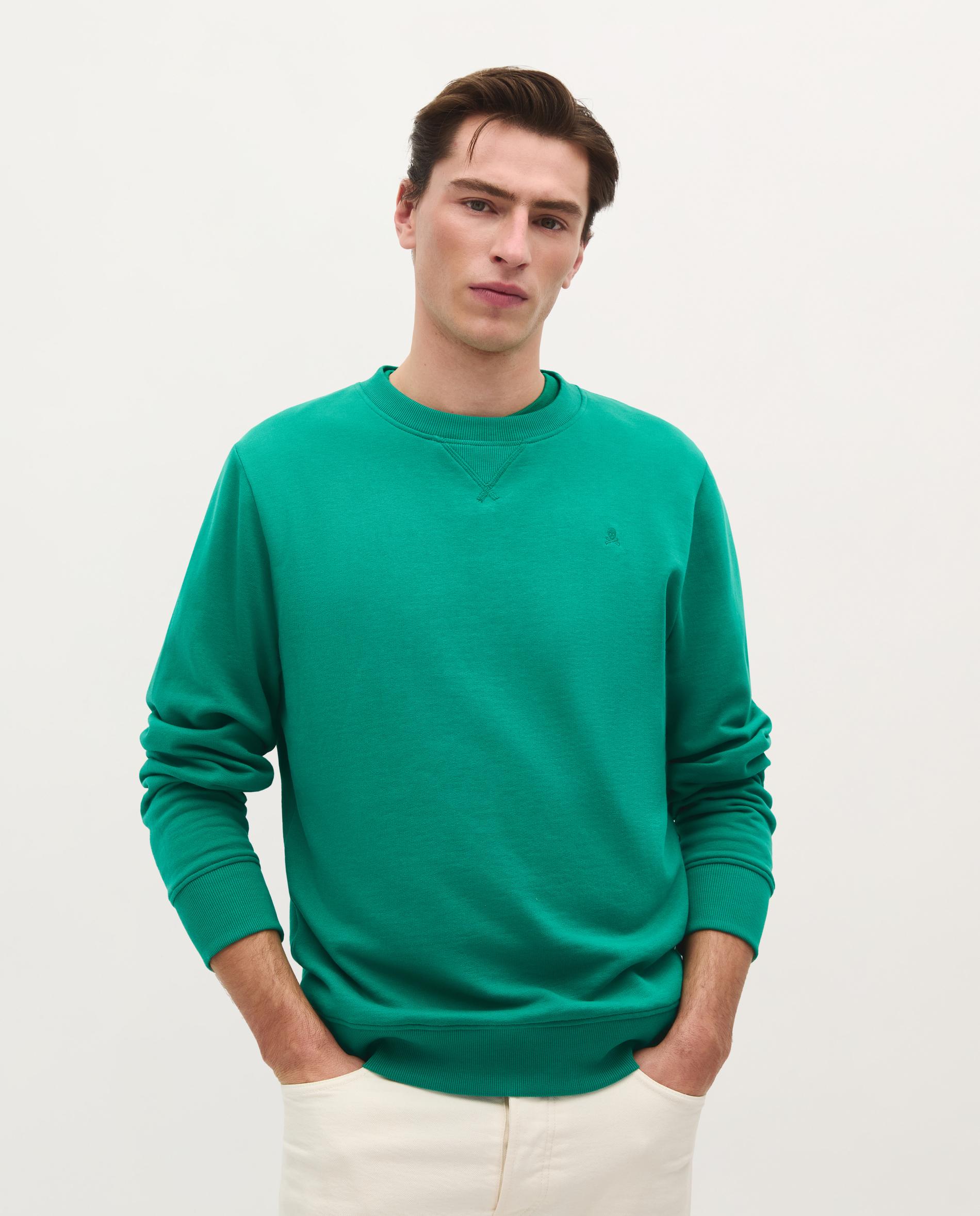 Sweatshirt sem Capuz de Algodão Lisa Verde-1